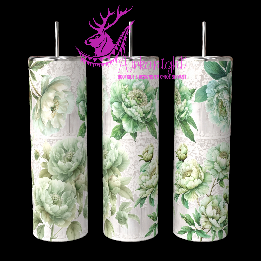 Gourde sur commande - Light Green Peonies And Lace