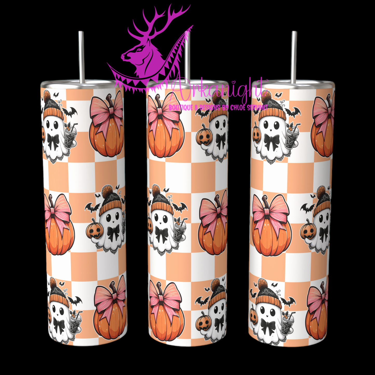 Gourde sur commande - Autumn 2024 - Peach Chekered Cute Ghost