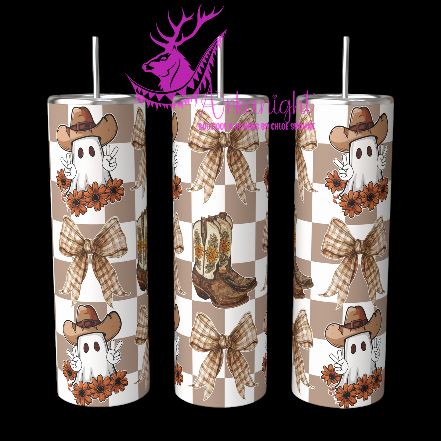 Gourde sur commande - Autumn 2024 - Tan Chekered Cowboy Ghost