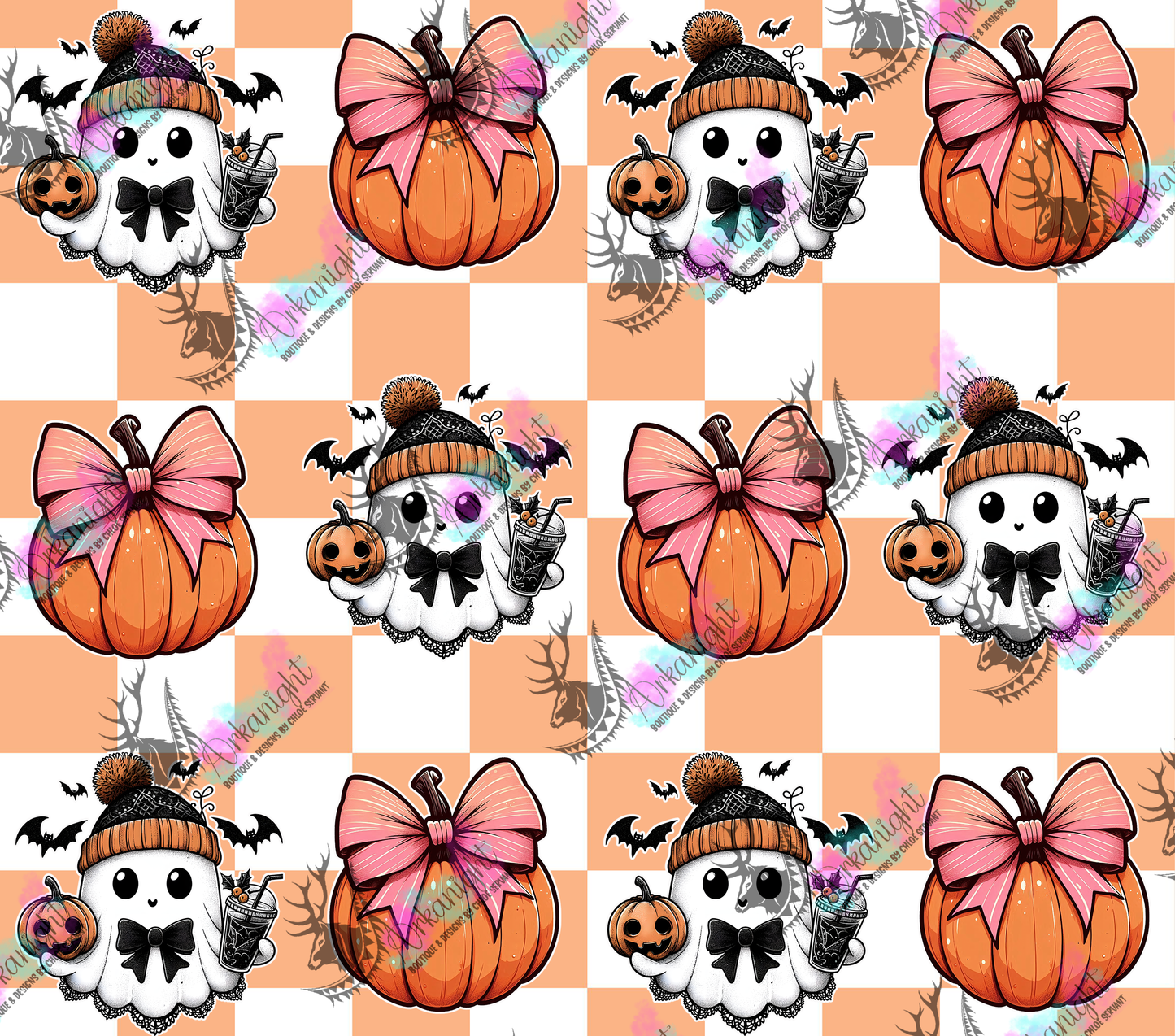 Numérique - Autumn 2024 - Peach Chekered Cute Ghost & Pumpkin