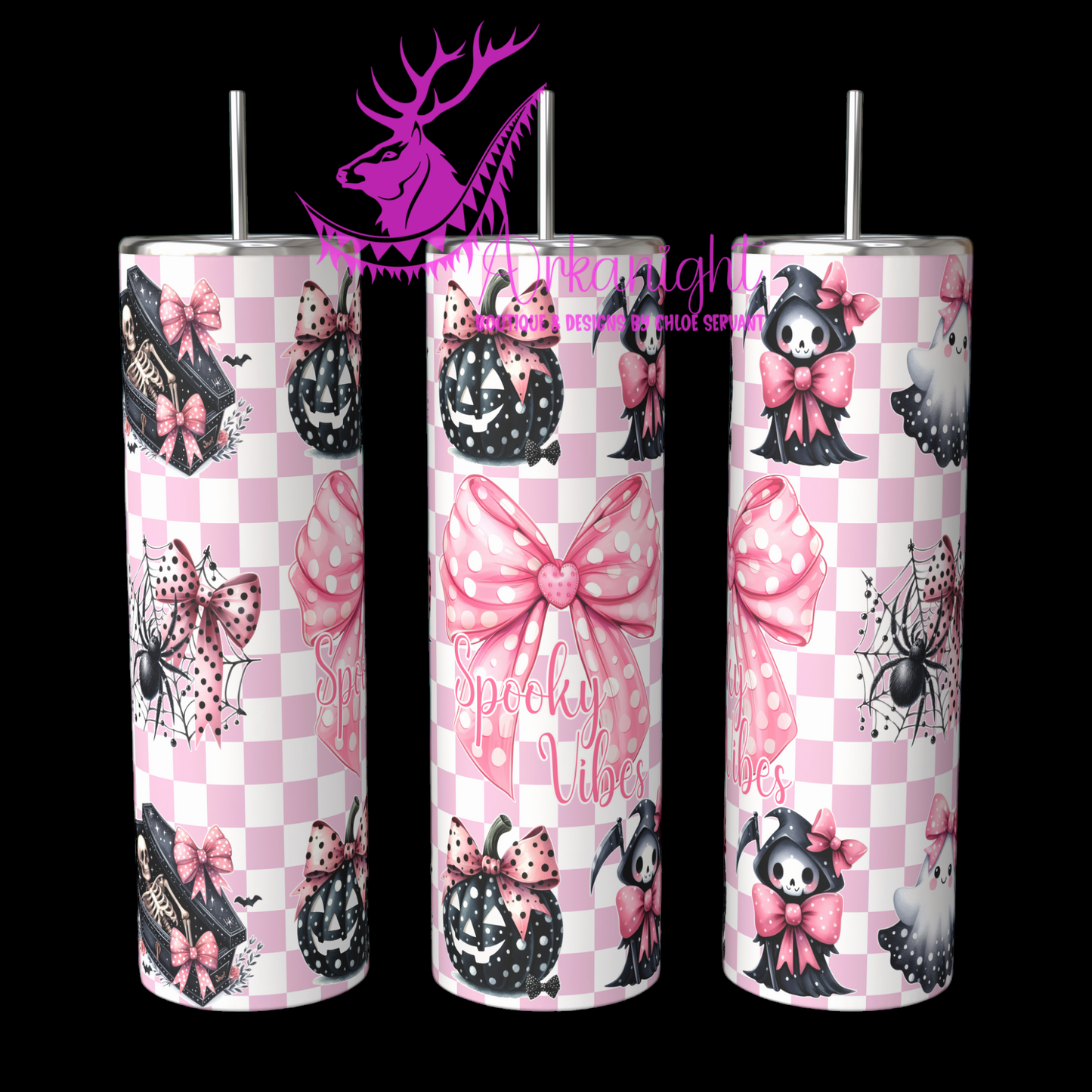 Gourde sur commande - Autumn 2024 - Pink Chekered Coquette Halloween