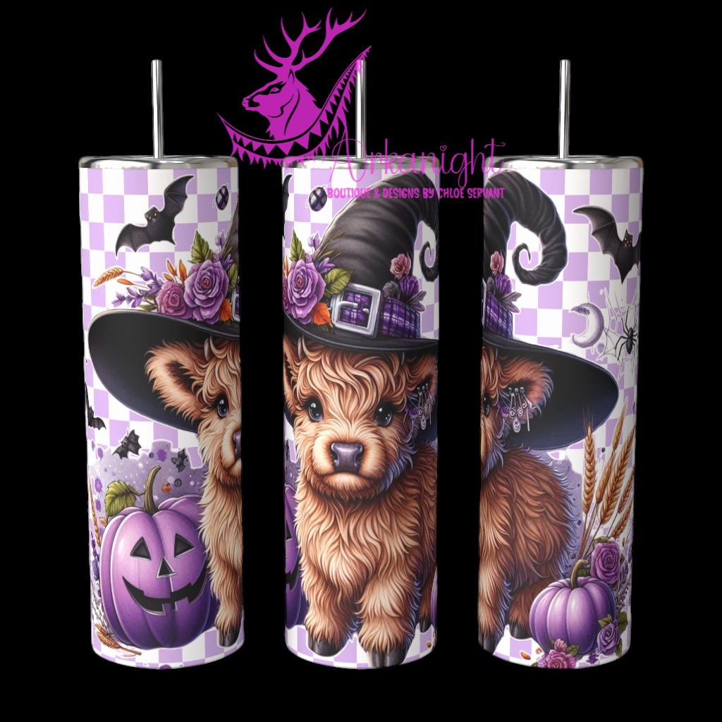 Gourde sur commande - Autumn 2024 - Cute Purple chekered Halloween highland cow