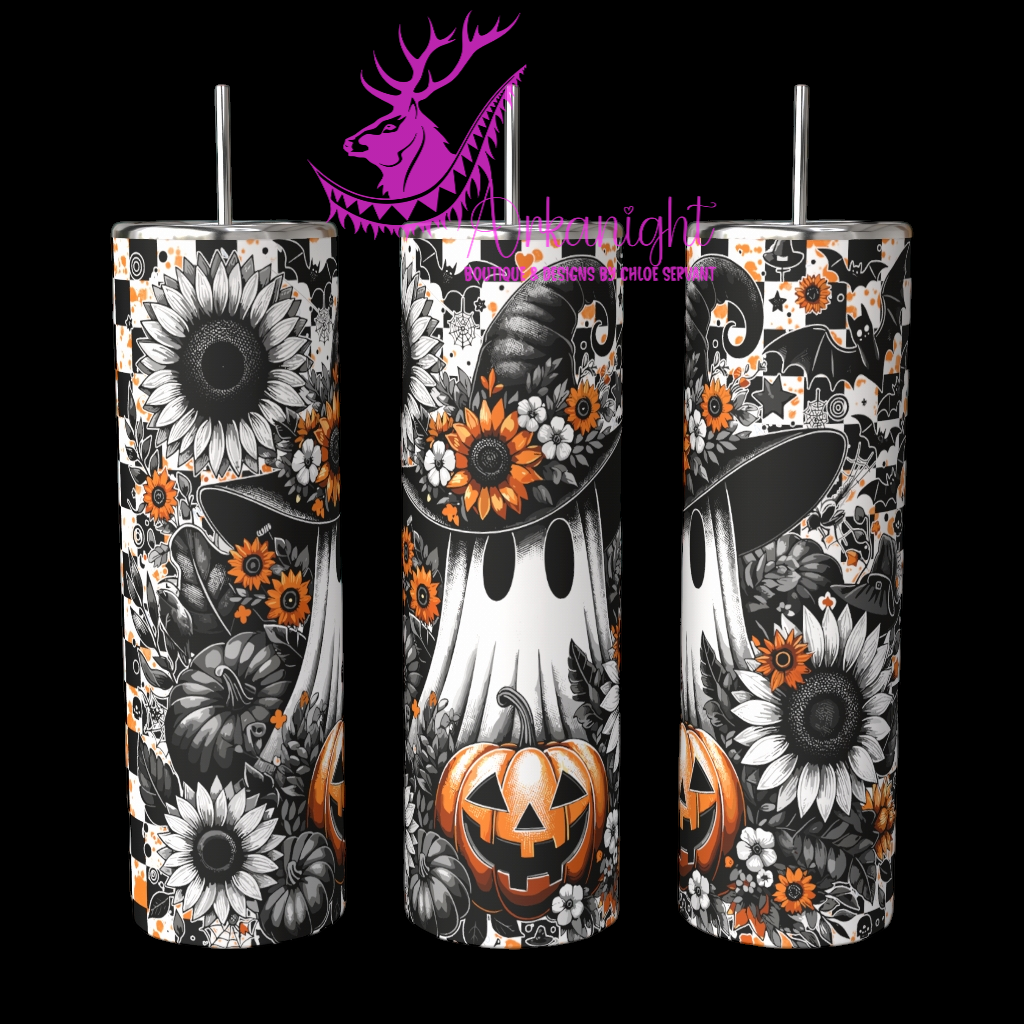 Gourde sur commande - Autumn 2024 - Cute Chekered ghost and pumpkin