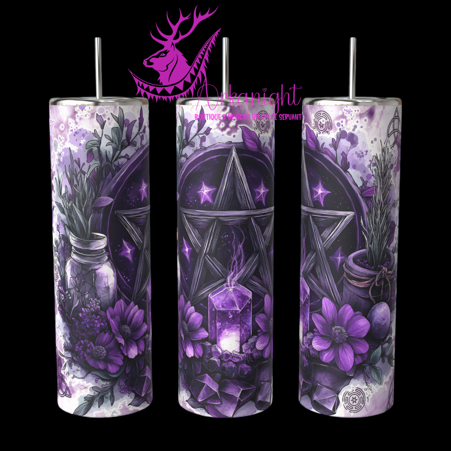 Gourde sur commande - Autumn 2024 - Dark Purple Witchy Pentagram
