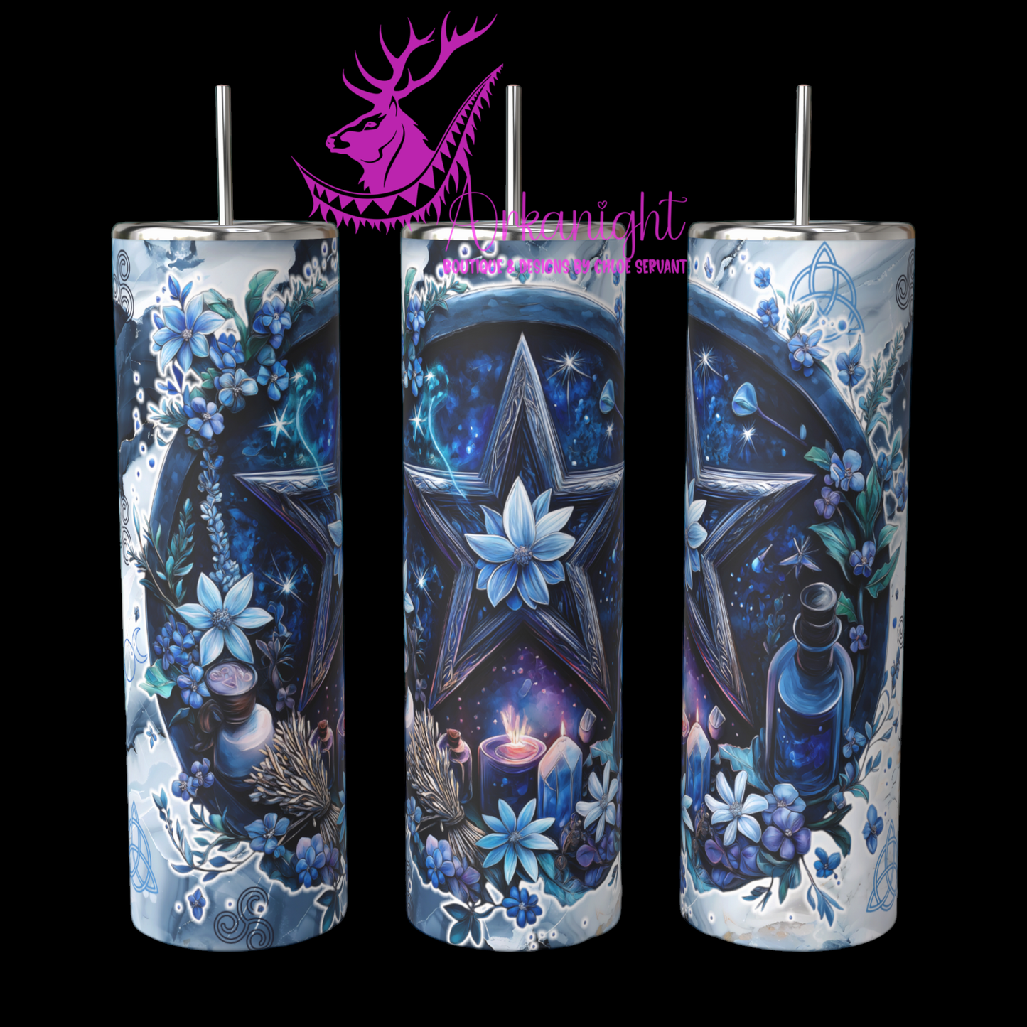 Gourde sur commande - Autumn 2024 - Dark Blue Witchy Pentagram