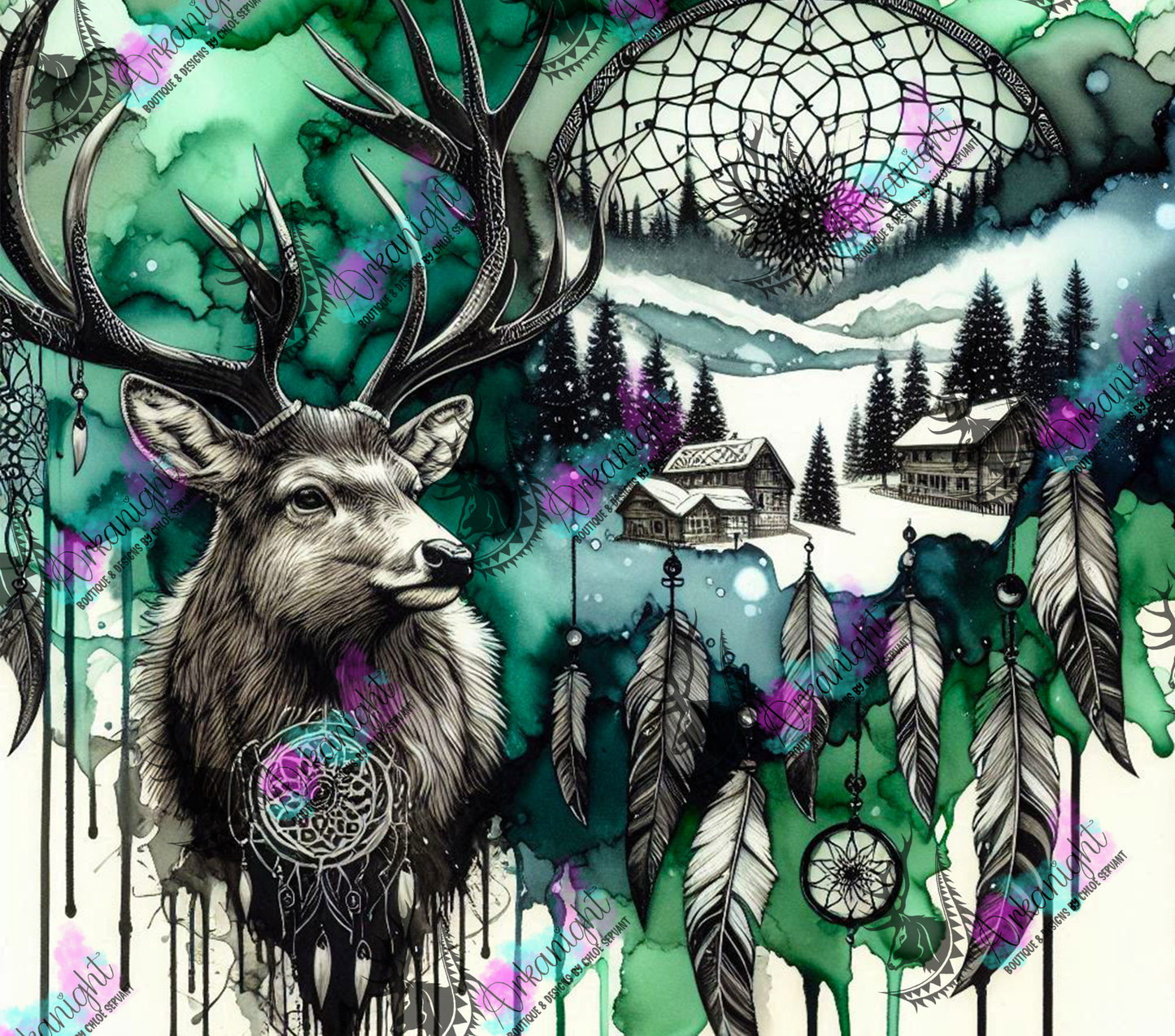 Numérique - Collection Hiver 2024 -Green Boho Winter Deer - 03