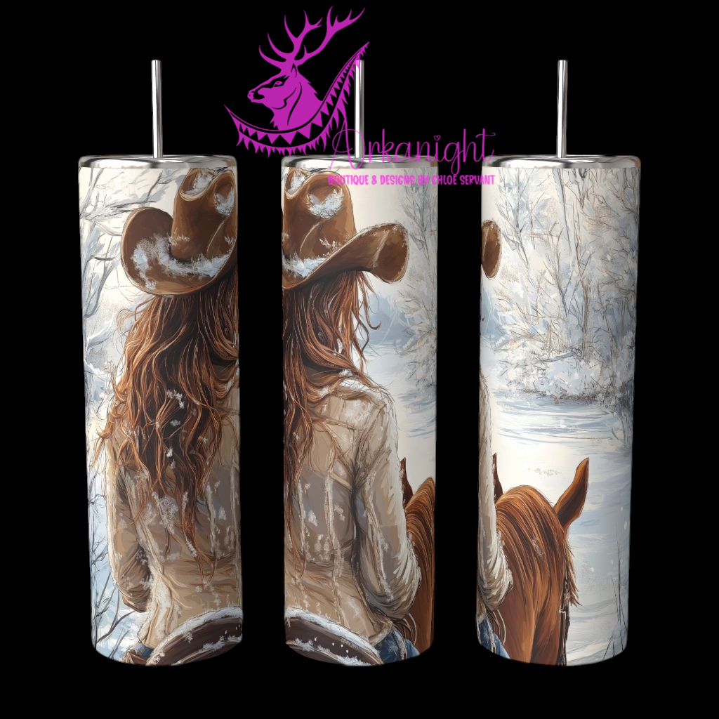 Gourde sur commande - Collection Hiver 2024 - Blond Cowgirl and Chestnut Horse - Sans Texte