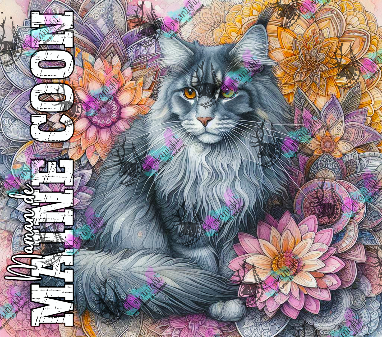 Numérique - Maman de Maine Coon- Mandalas - Gris - 03