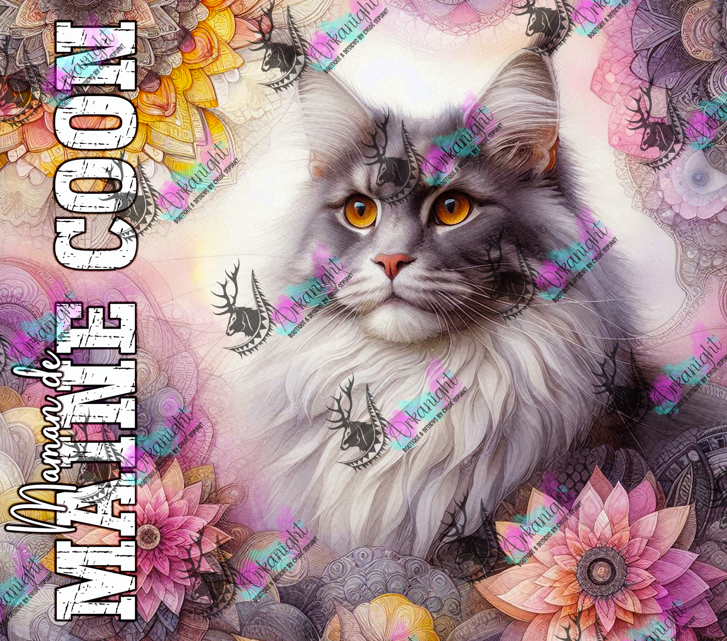 Numérique - Maman de Maine Coon - Mandalas - Gris - 01