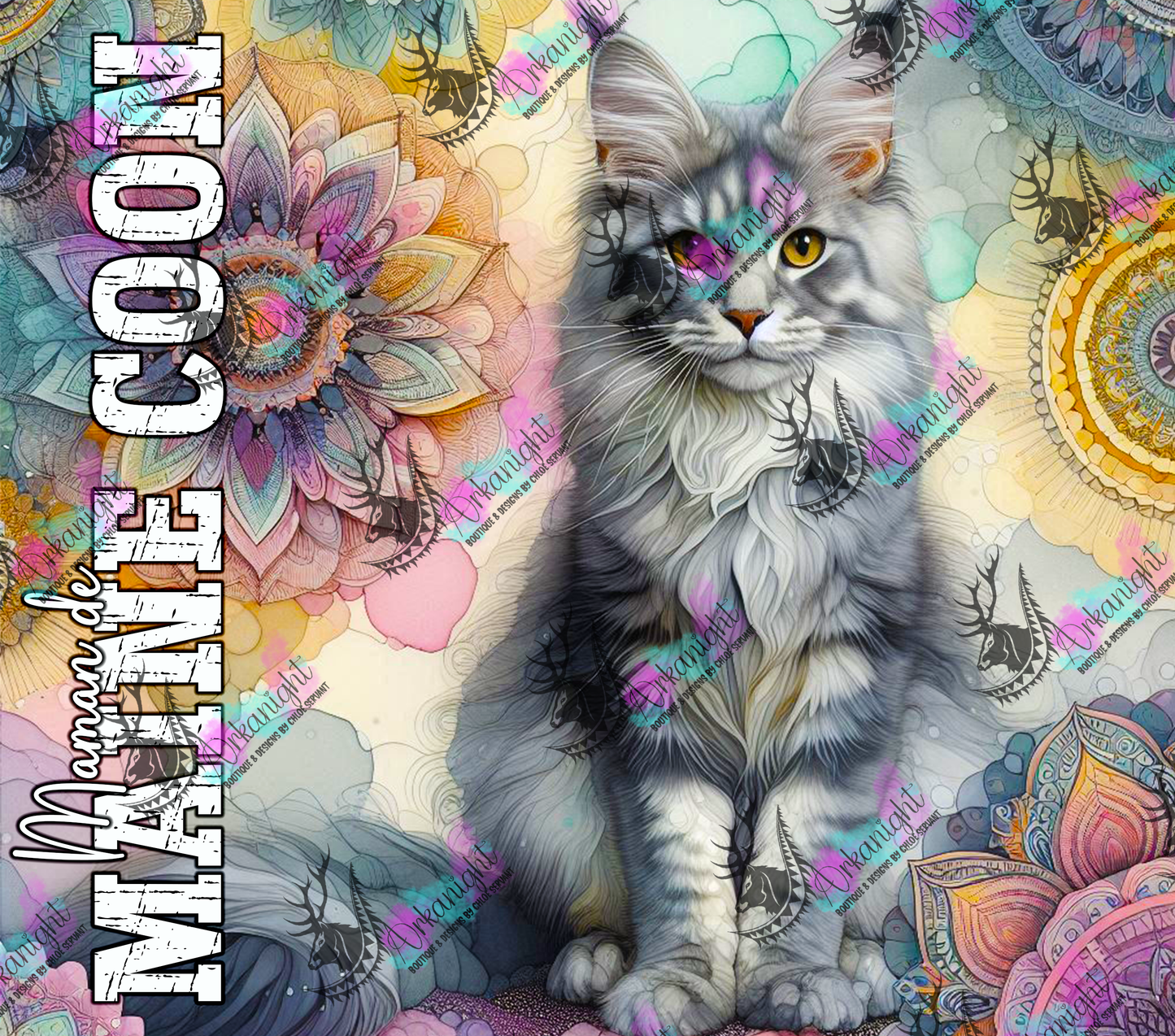 Numérique - Maman de Maine Coon - Mandalas - Gris - 02