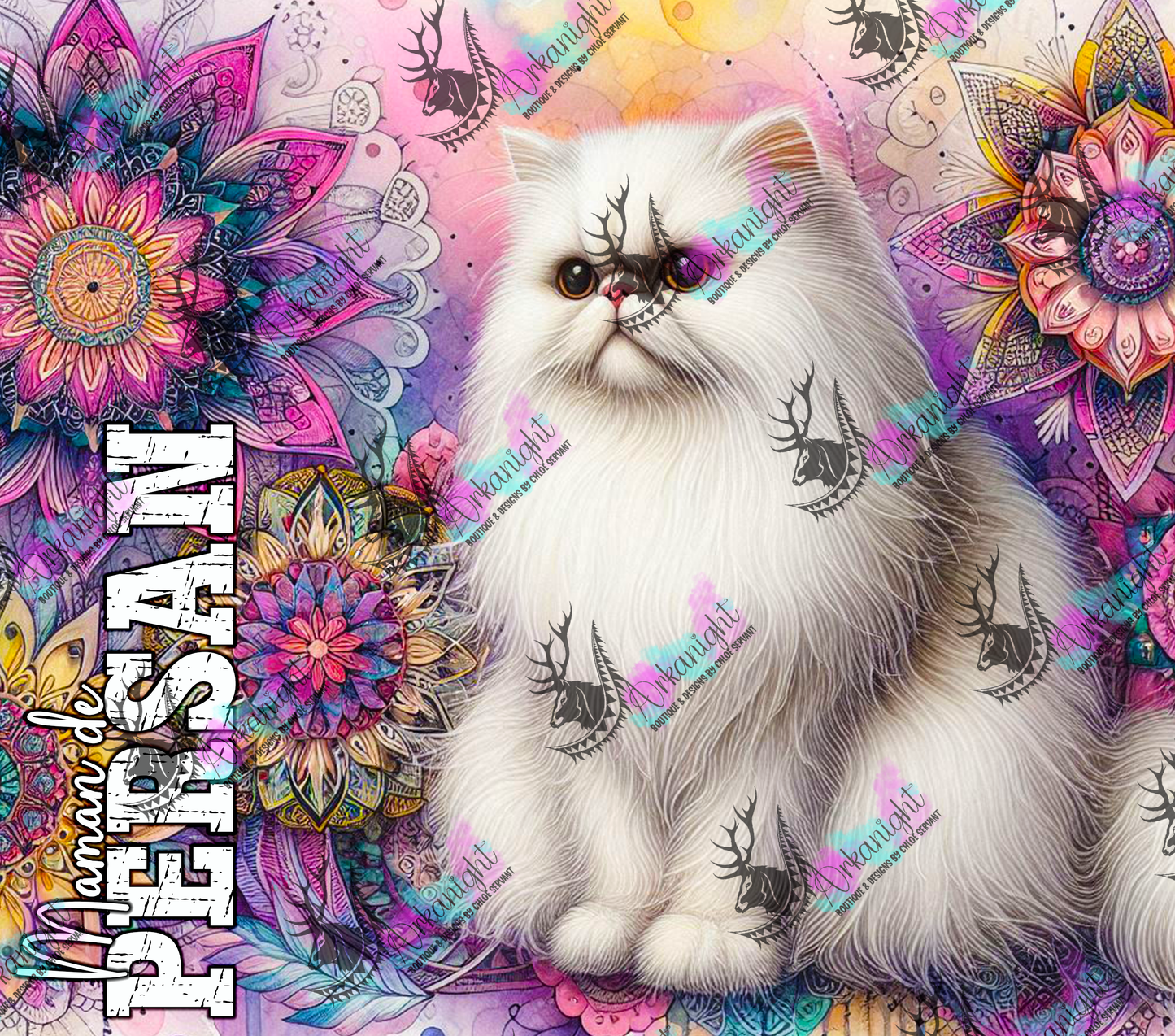 Numérique - Maman de Persan - Mandalas - Blanc