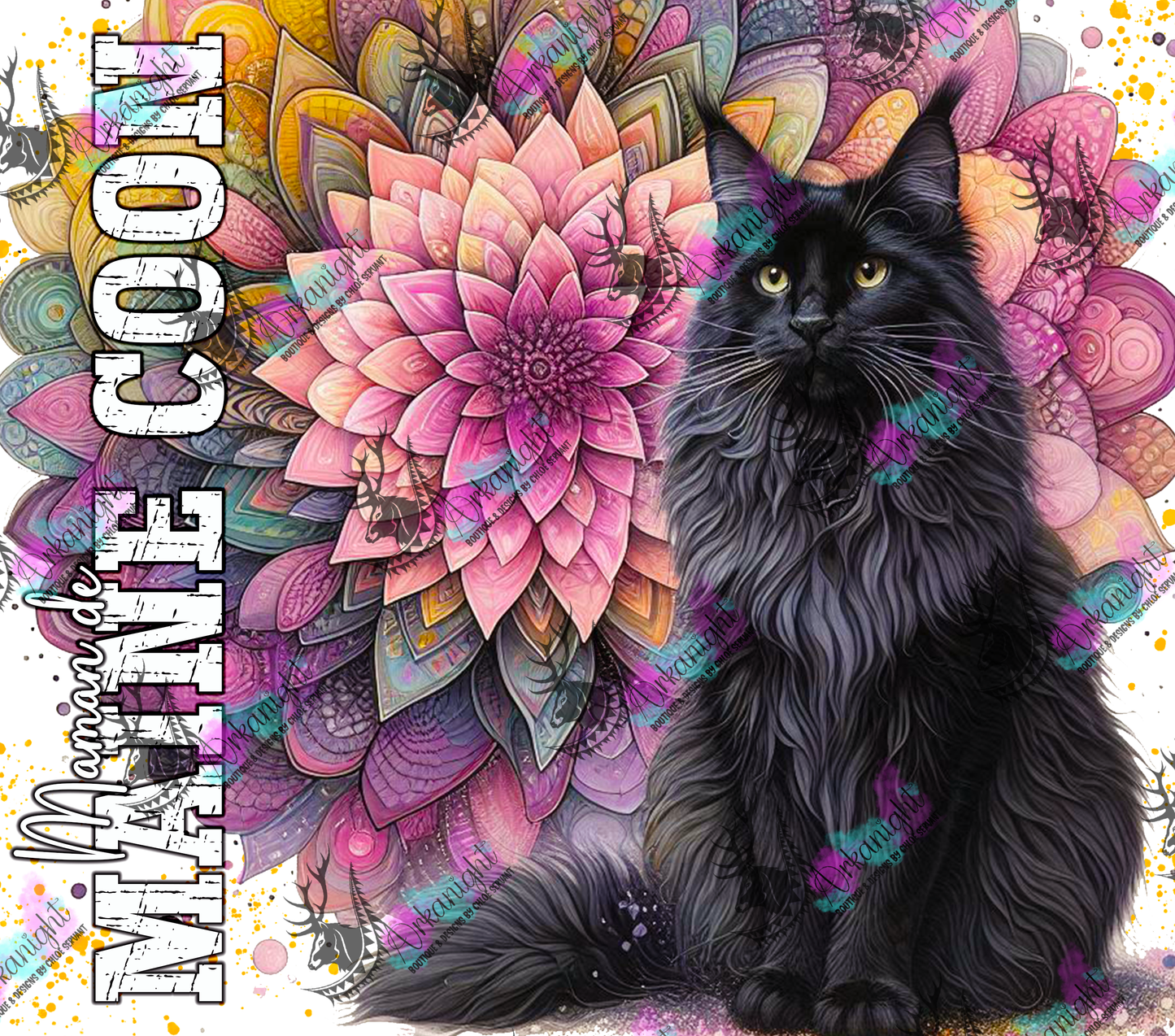 Numérique - Maman de Maine Coon - Mandalas - Noir - 01
