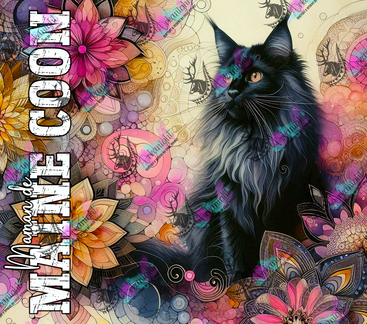 Numérique - Maman de Maine Coon - Mandalas - Noir - 02