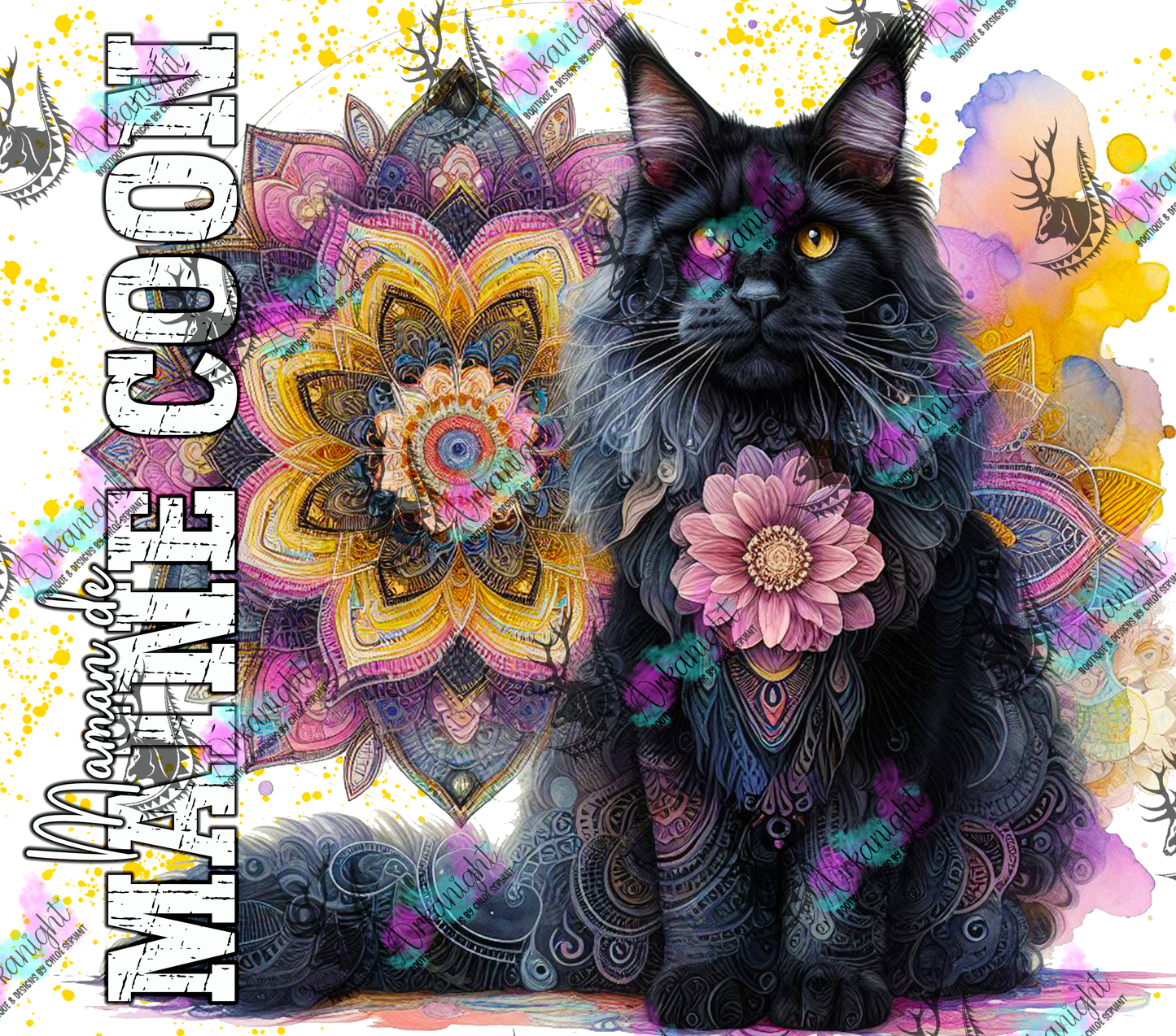Numérique - Maman de Maine Coon - Mandalas - Noir - 03