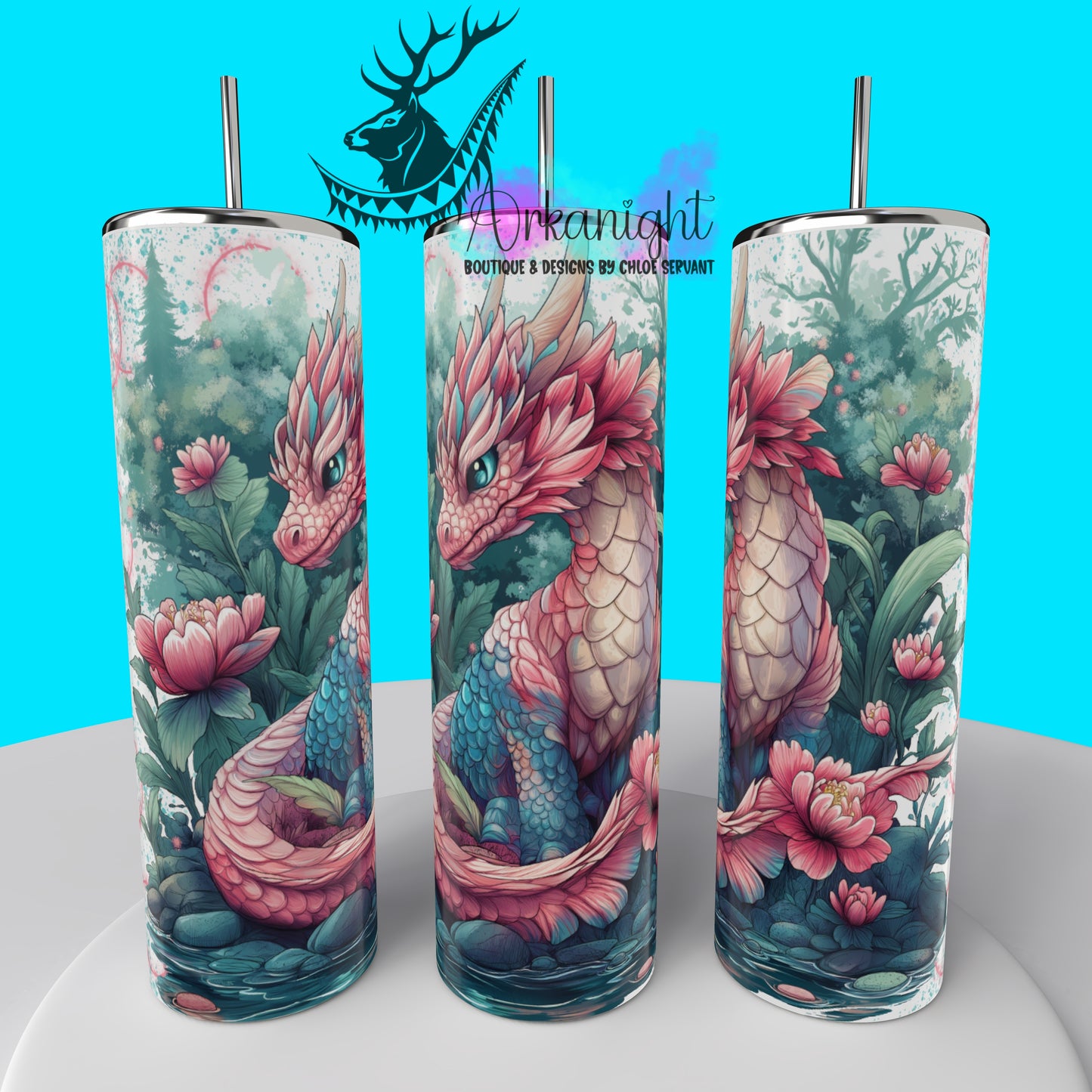 Gourde sur commande - Collection Dragon - Pink & Turquoise - 02