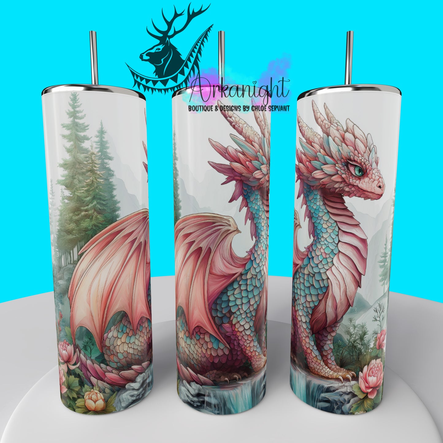 Gourde sur commande - Collection Dragon - Pink & Turquoise