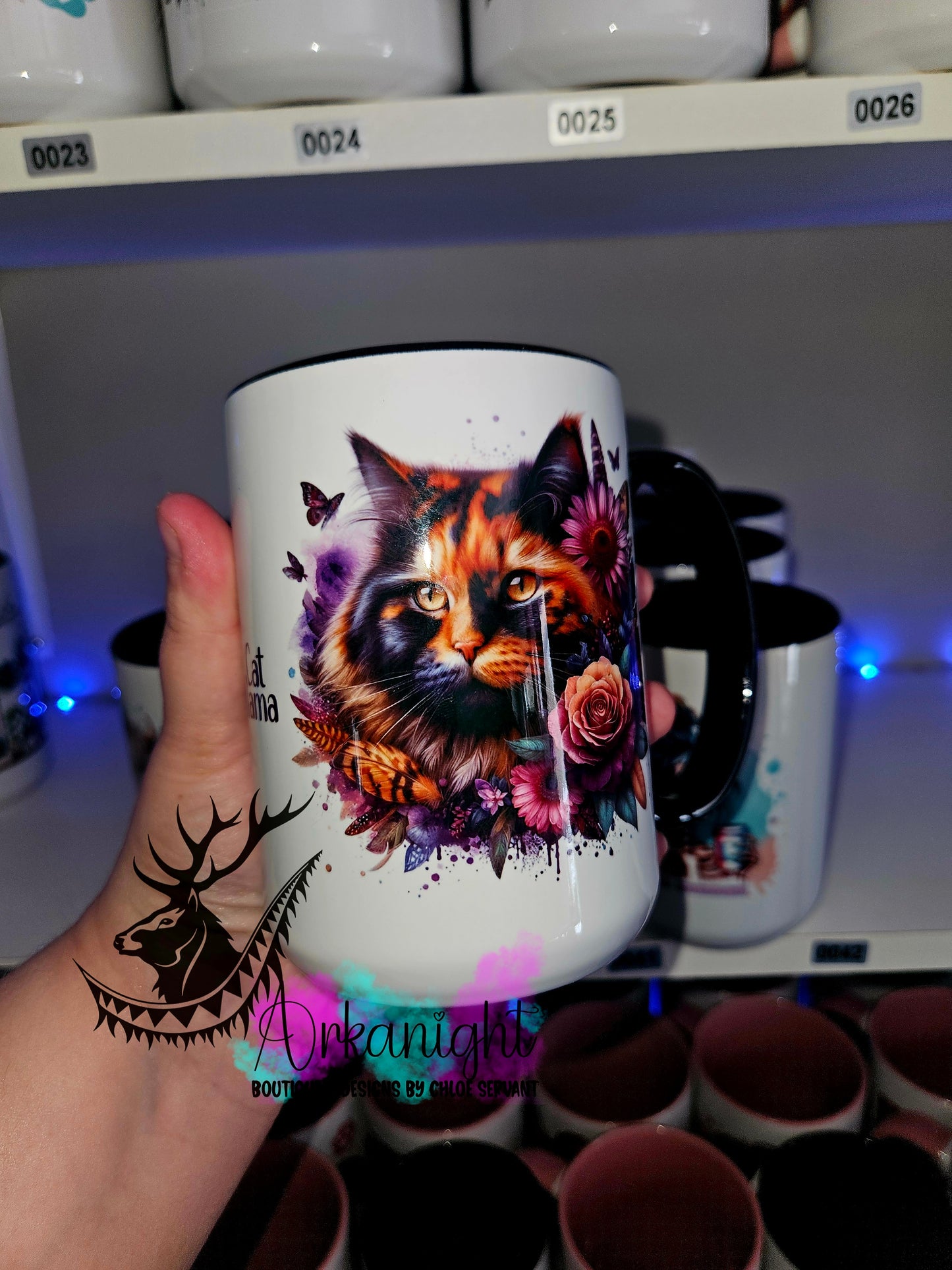 Tasse en céramique sur commande - Chatte Écaille de tortue