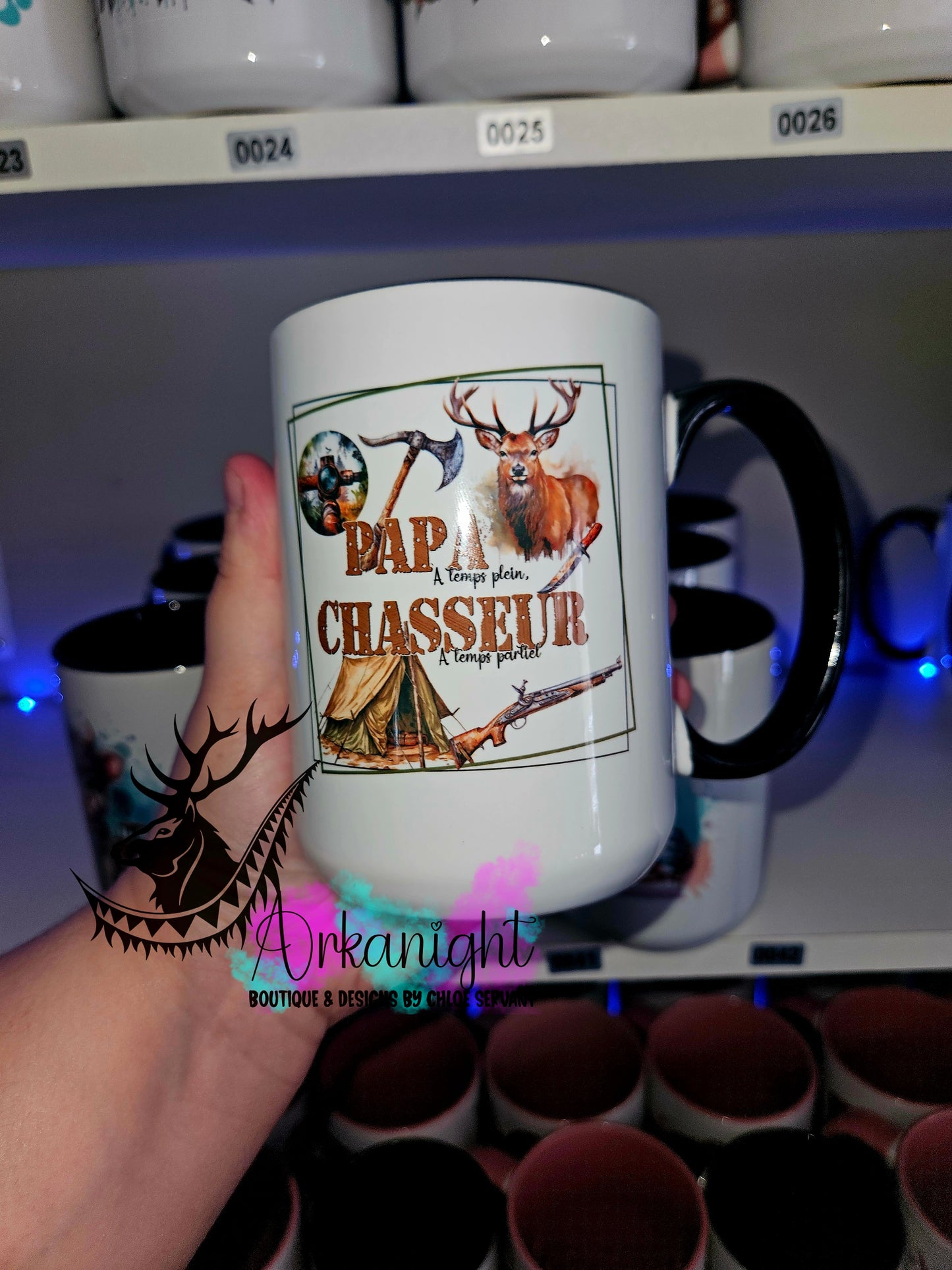 Tasse en céramique sur commande - Papa à temps pleins , chasseur à temps partiel