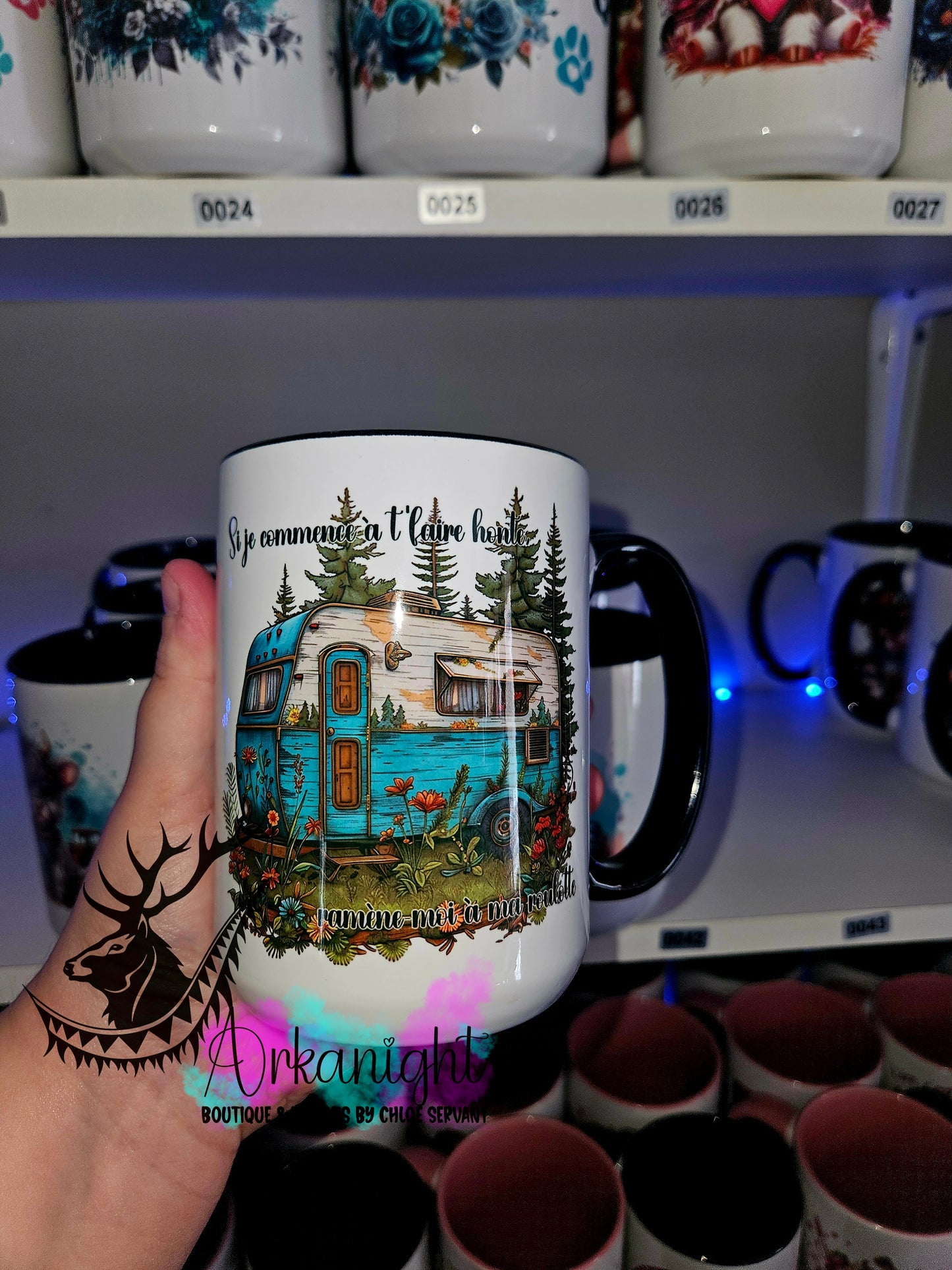 Tasse en céramique sur commande - Si je te fais honte , ramène moi à ma roulotte - Bleu