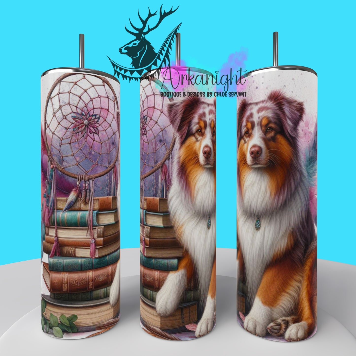Gourde sur commande - Collection Books & Dogs - Australian Shepherd - 02