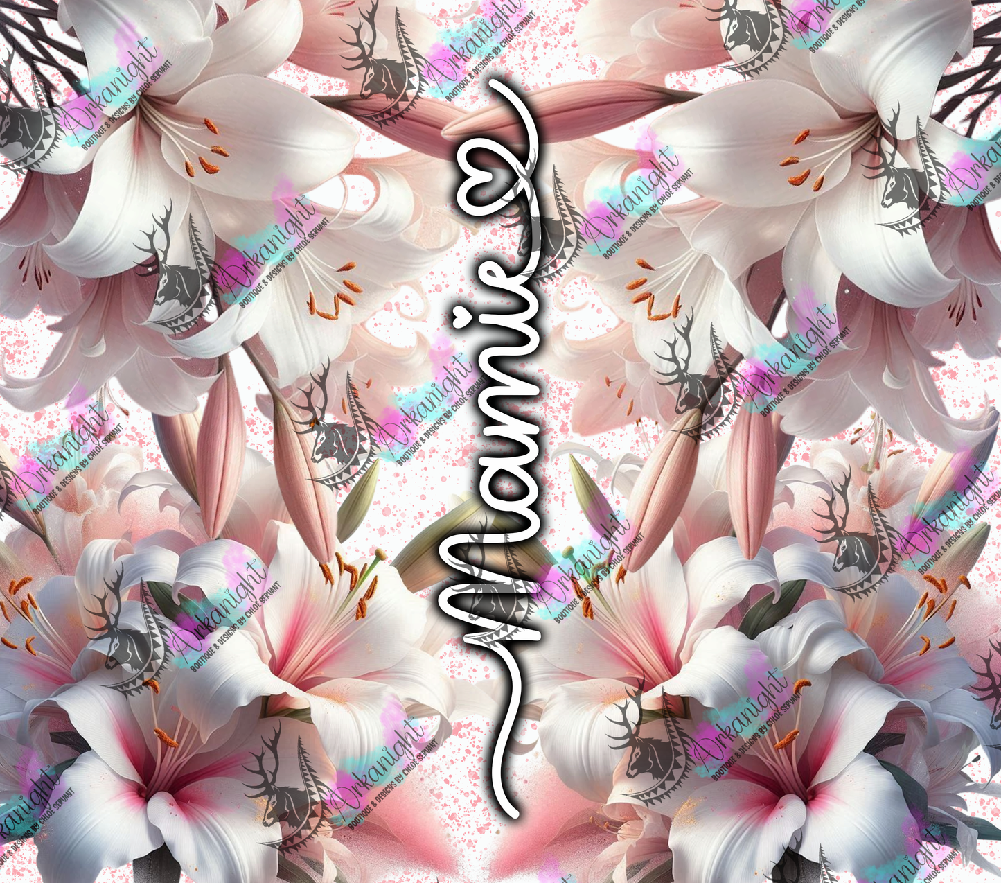 Numérique - Collection Fête des mères 2025 - Pink & White Lys Maman- Mamie - Marraine - Sans Texte
