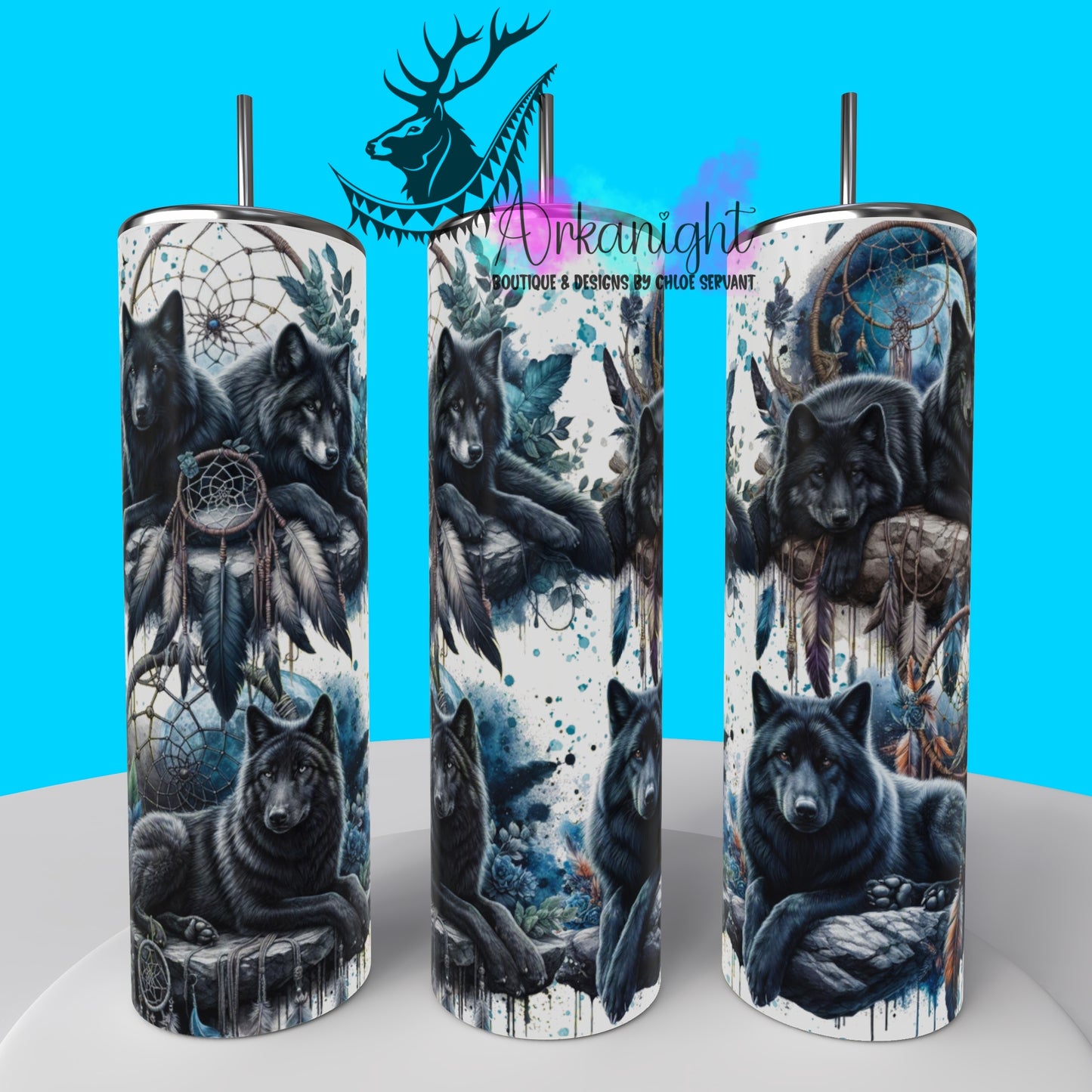 Gourde sur commande - Collection animals on rocks - Black Wolf