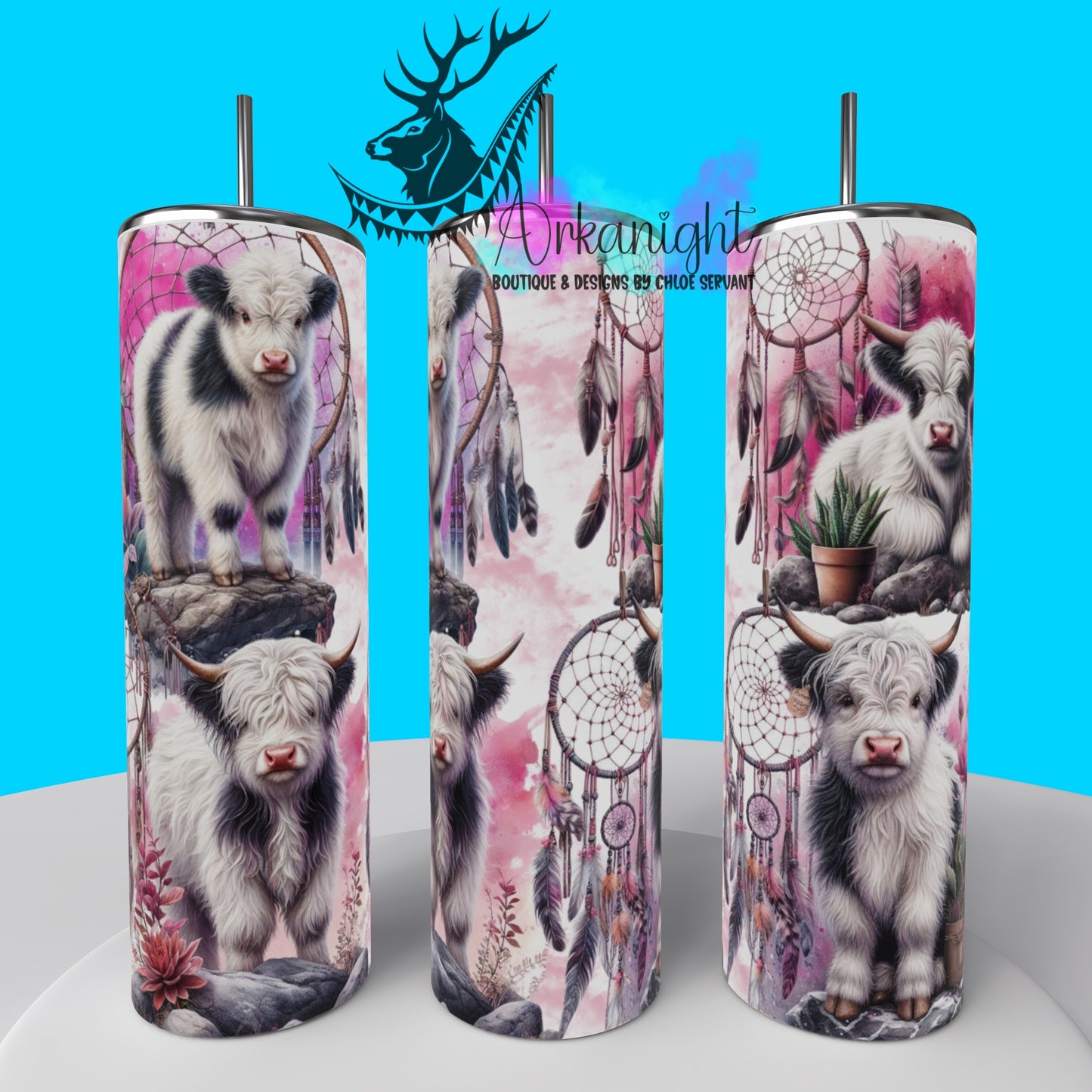 Gourde sur commande - Collection animals on rocks - Black & White Highland cow