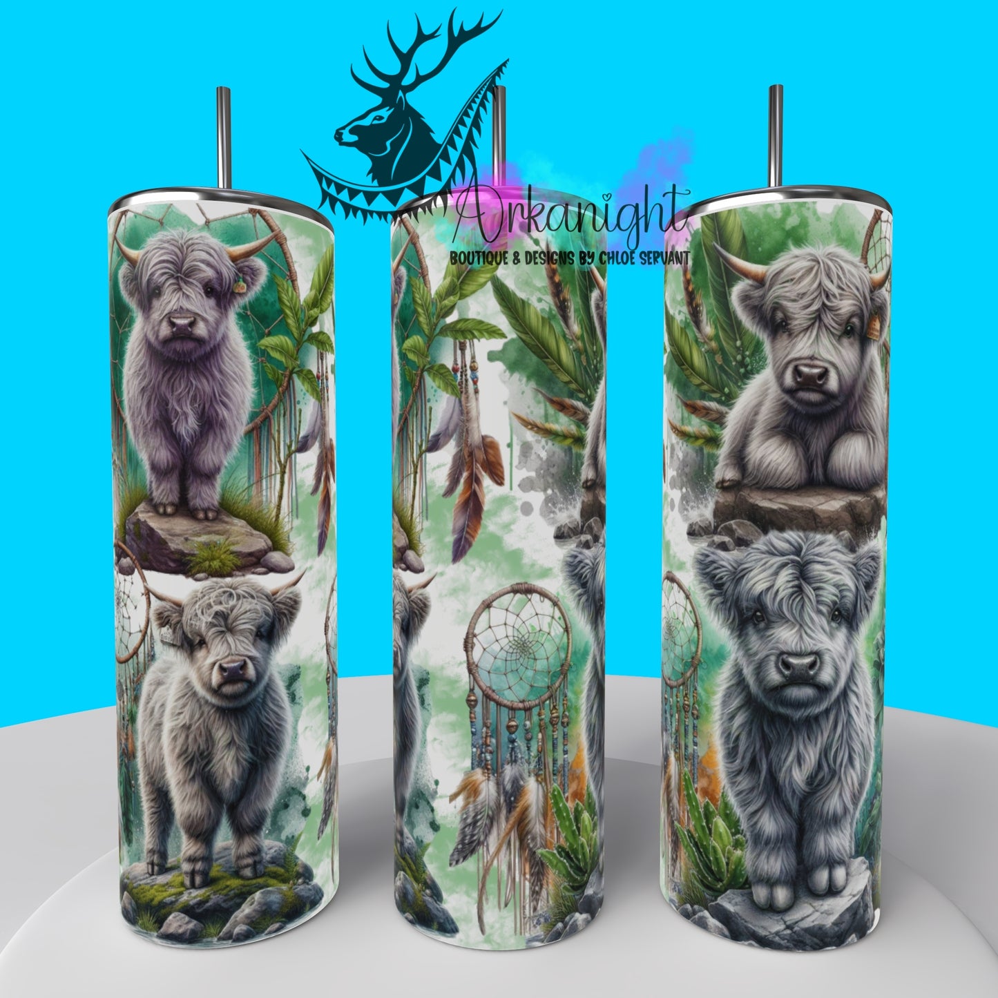 Gourde sur commande - Collection animals on rocks - Grey Highland Cow