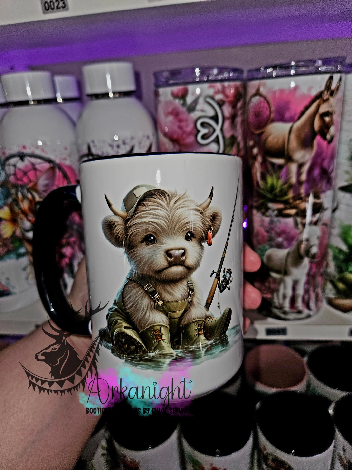 Tasse en céramique sur commande - Highland Cow- Pêcheur- 02