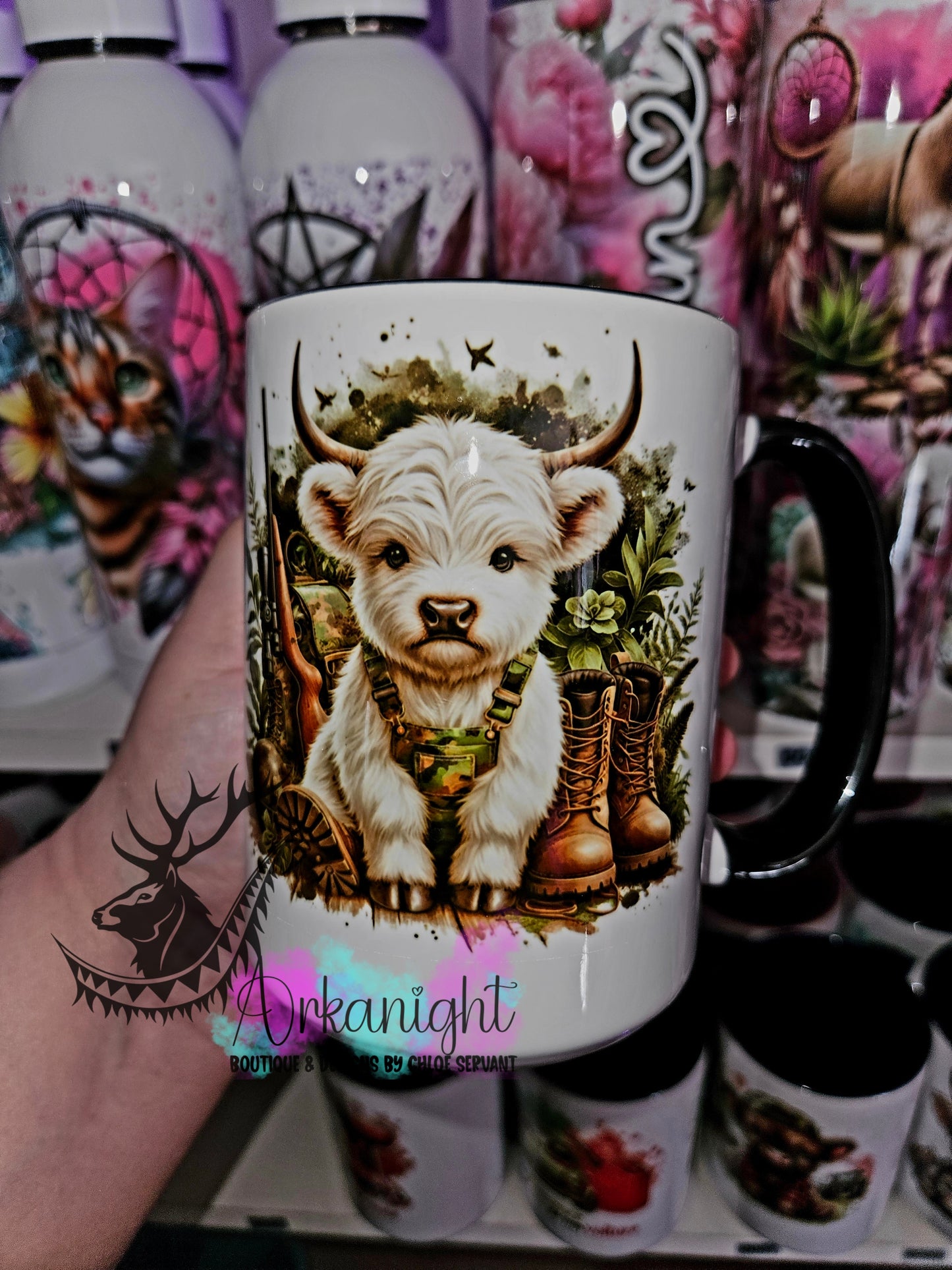 Tasse en céramique sur commande - Highland Cow - Chasseur