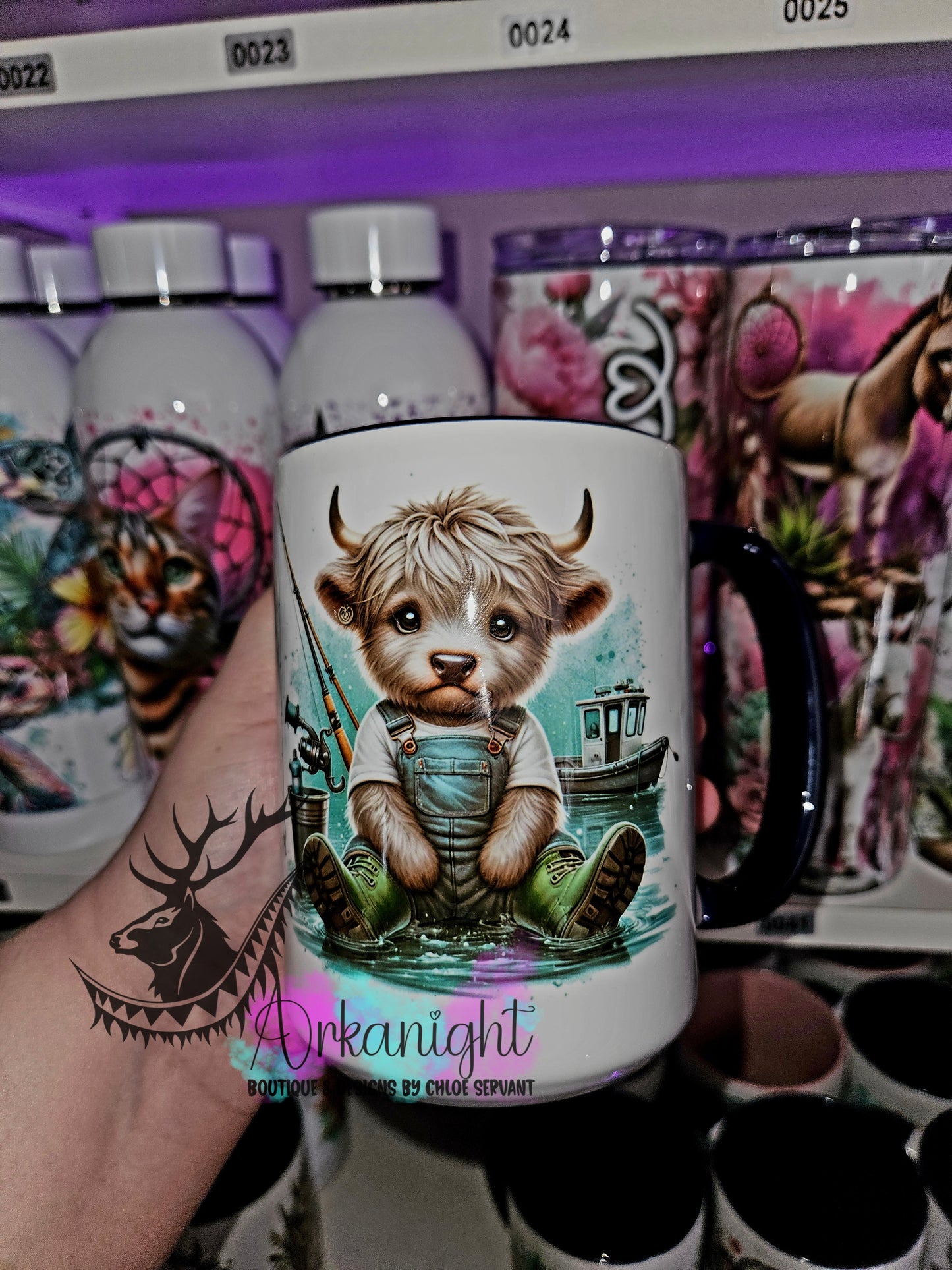 Tasse en céramique sur commande - Highland Cow- Pêcheur- 01