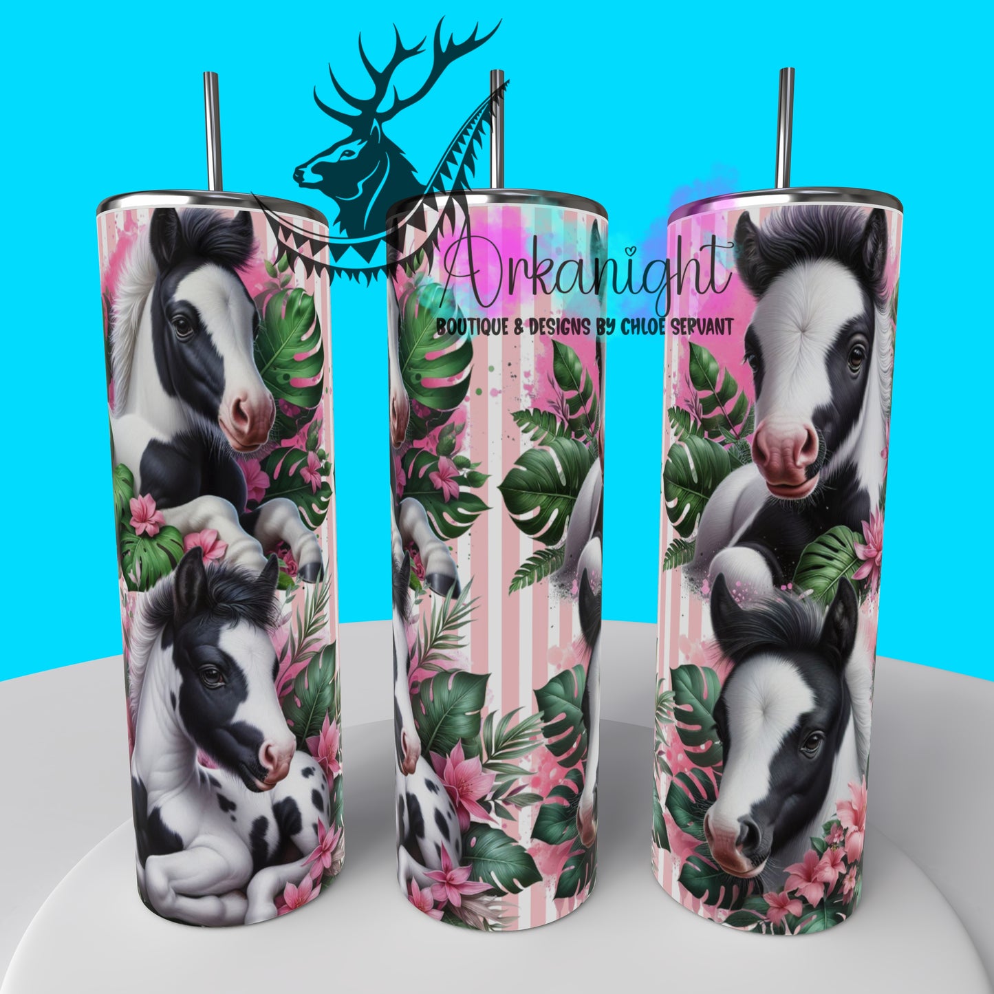 Gourde sur commande - Collection Monstera & Animals 2025 - Black & White Baby Paint Horse