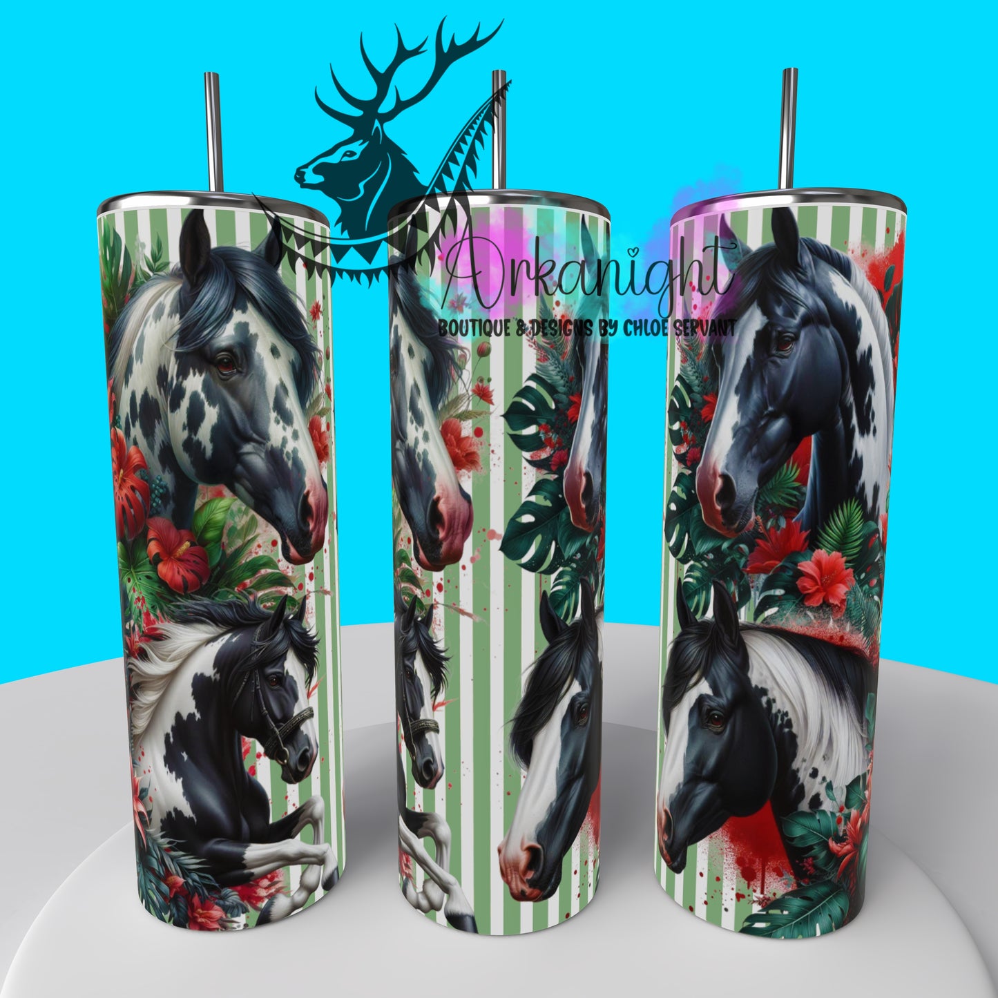 Gourde sur commande - Collection Monstera & Animals 2025 - Black & White Paint Horse