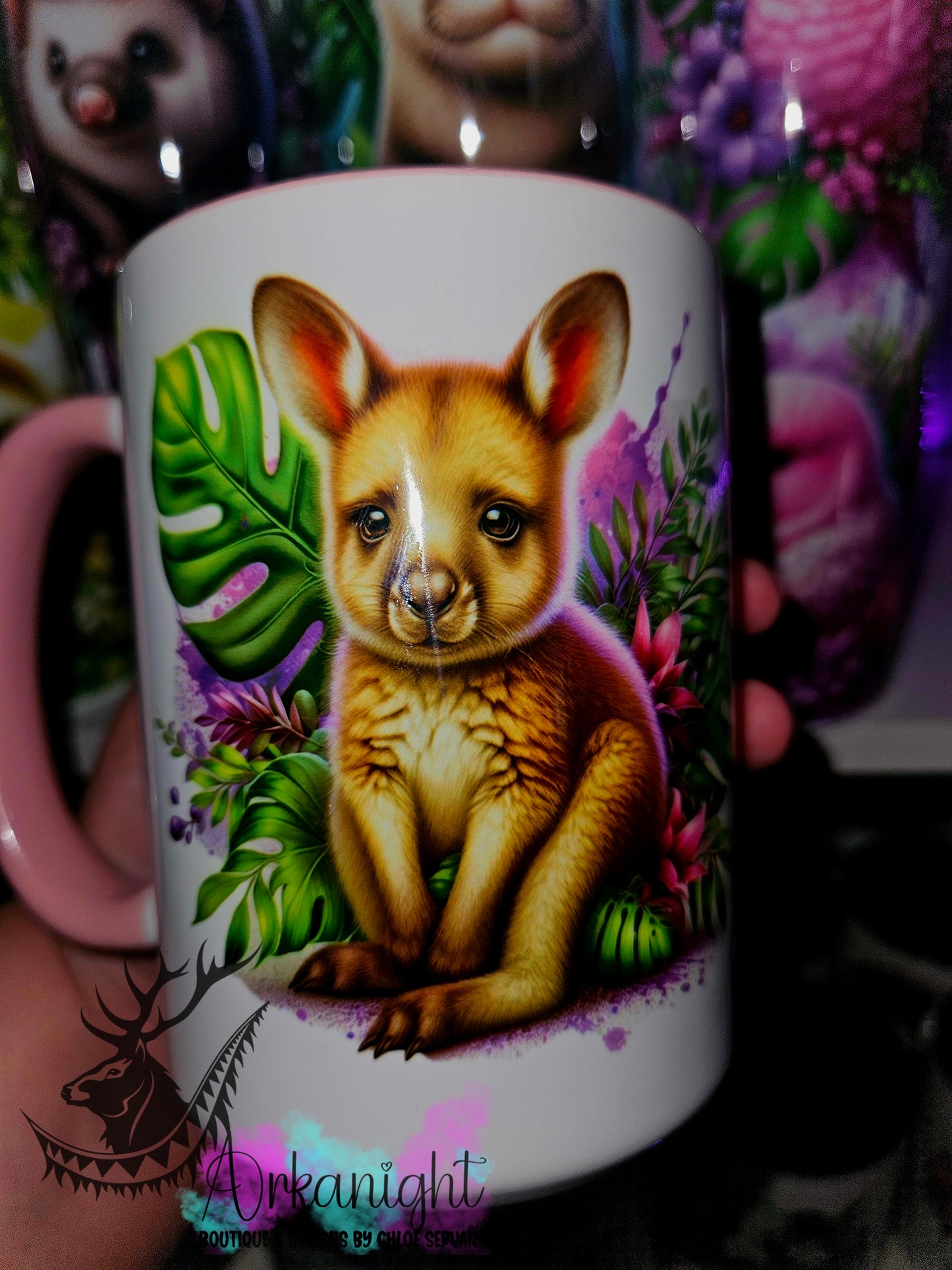 Tasse en céramique sur commande - Monstera & Animals - Bébé Kangourou