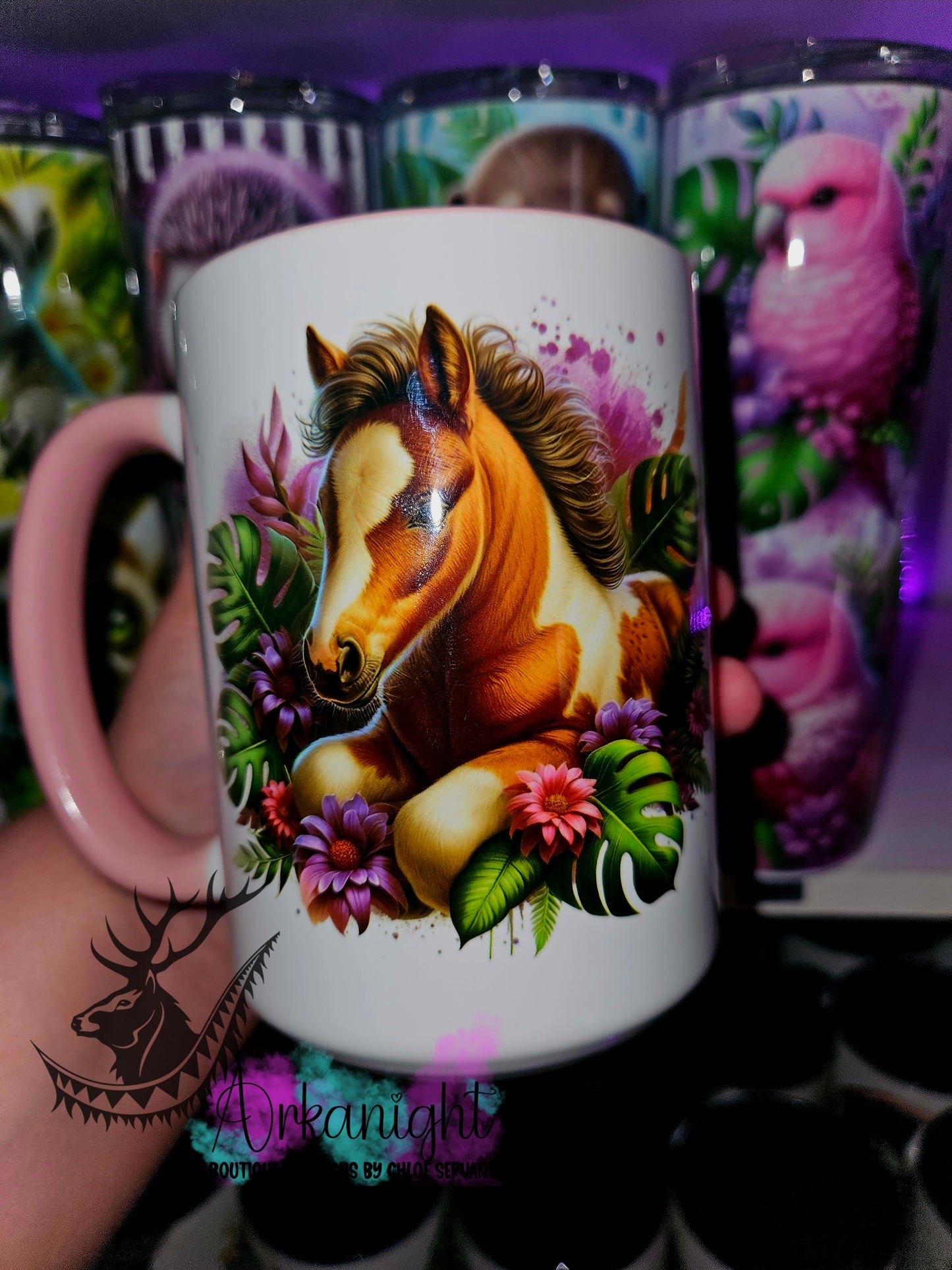Tasse en céramique sur commande - Monstera & Animals - Poulain Paint Horse
