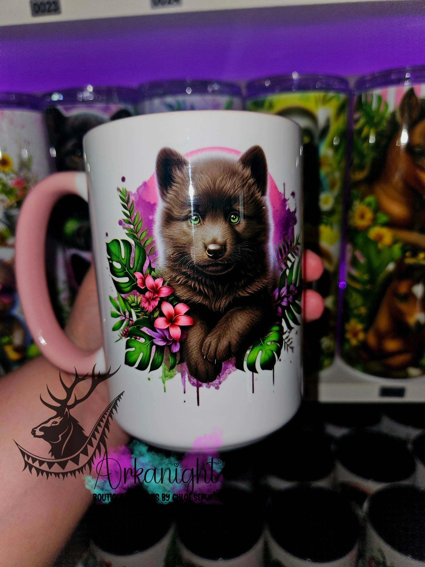 Tasse en céramique sur commande - Monstera & Animals - Bébé Loup