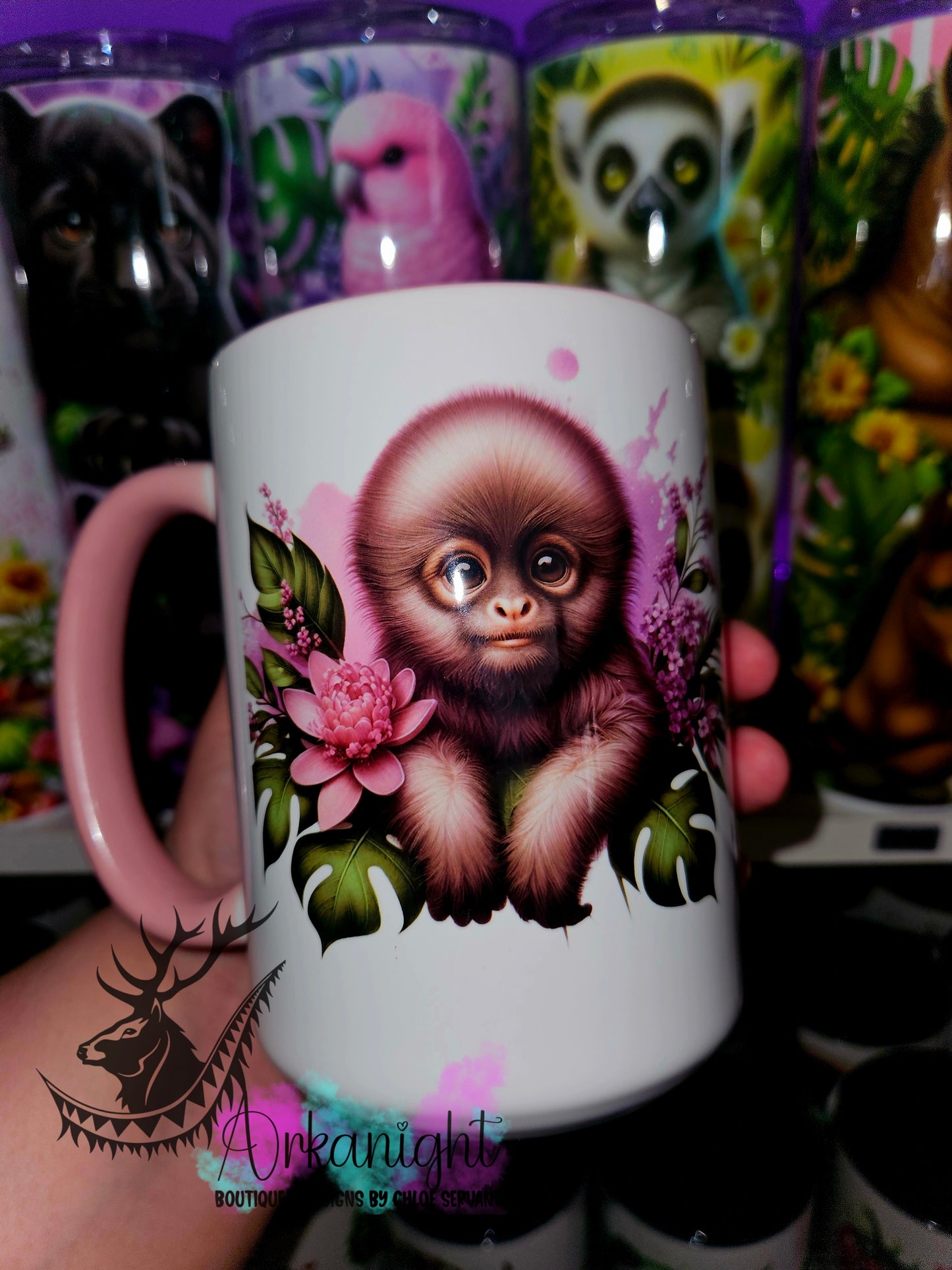 Tasse en céramique sur commande - Monstera & Animals - Spider Monkey