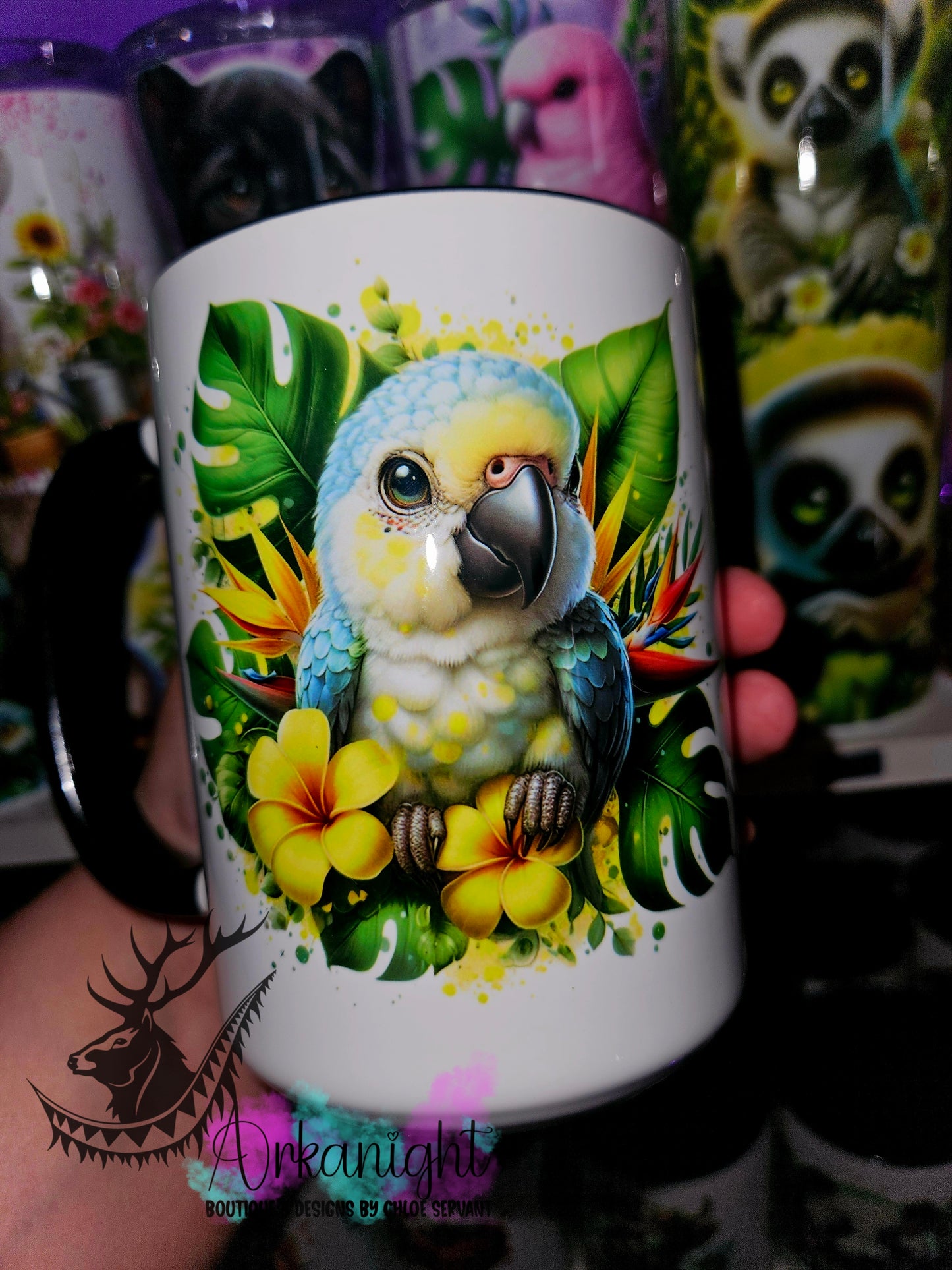Tasse en céramique sur commande - Monstera & Animals - Bébé Ara