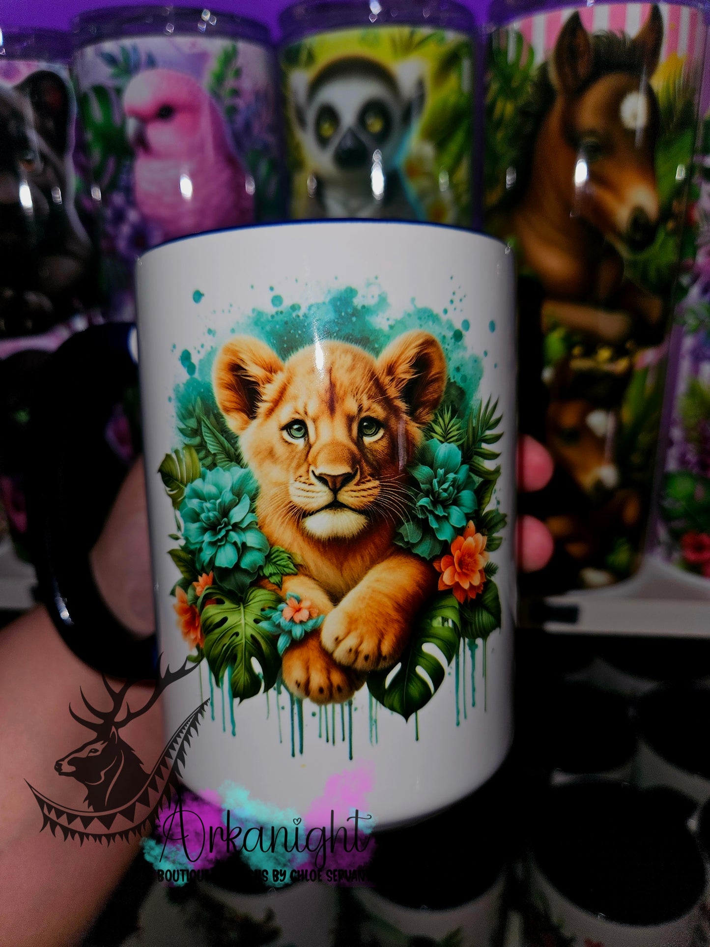 Tasse en céramique sur commande - Monstera & Animals - Bébé Lion