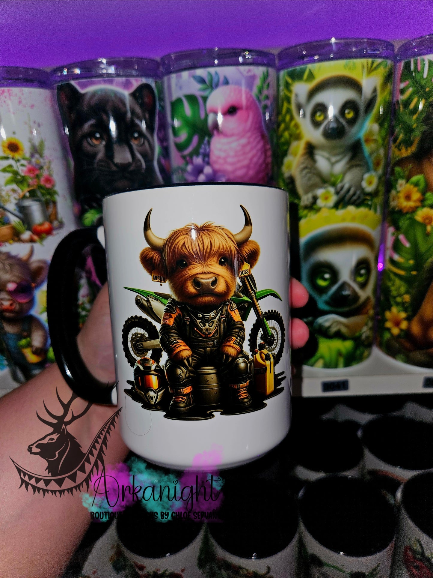 Tasse en céramique sur commande - Highland Cow Motocross - 04