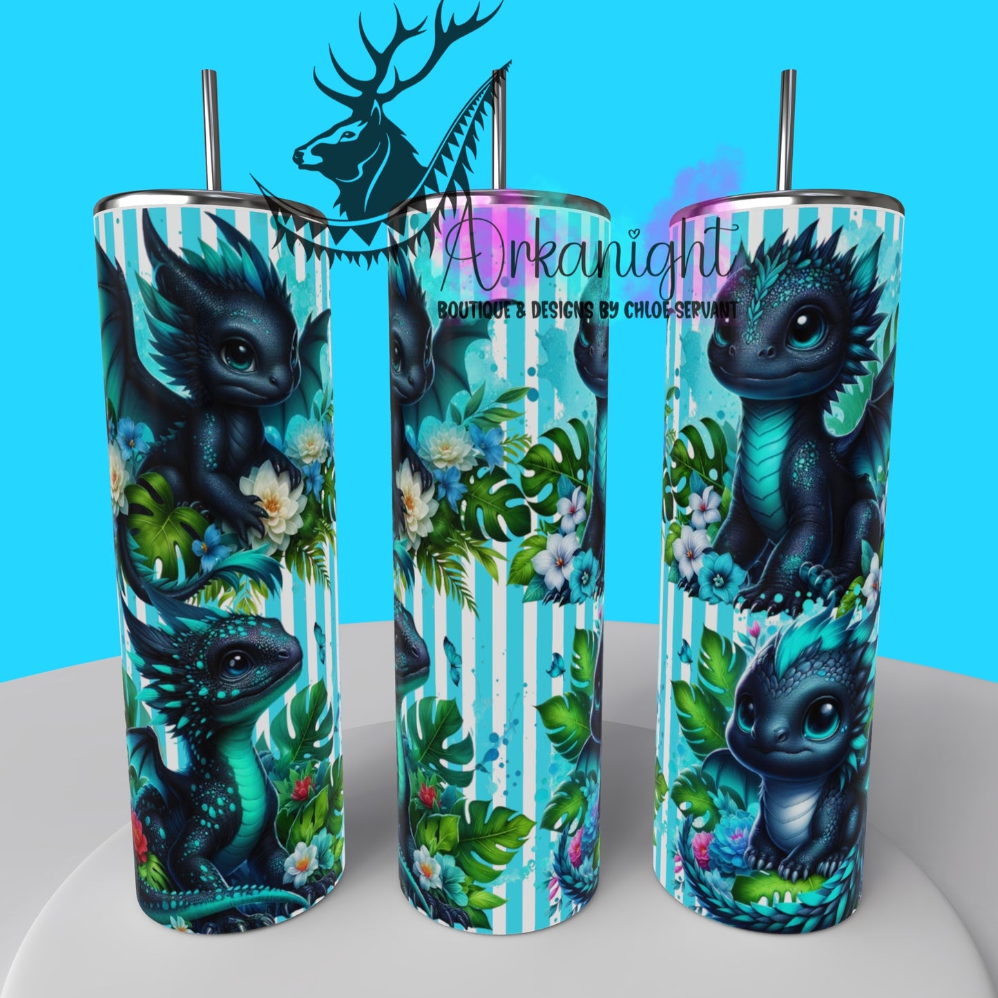 Gourde sur commande - Collection Monstera & Bébé Dragon 2025 - Noir & Turquoise