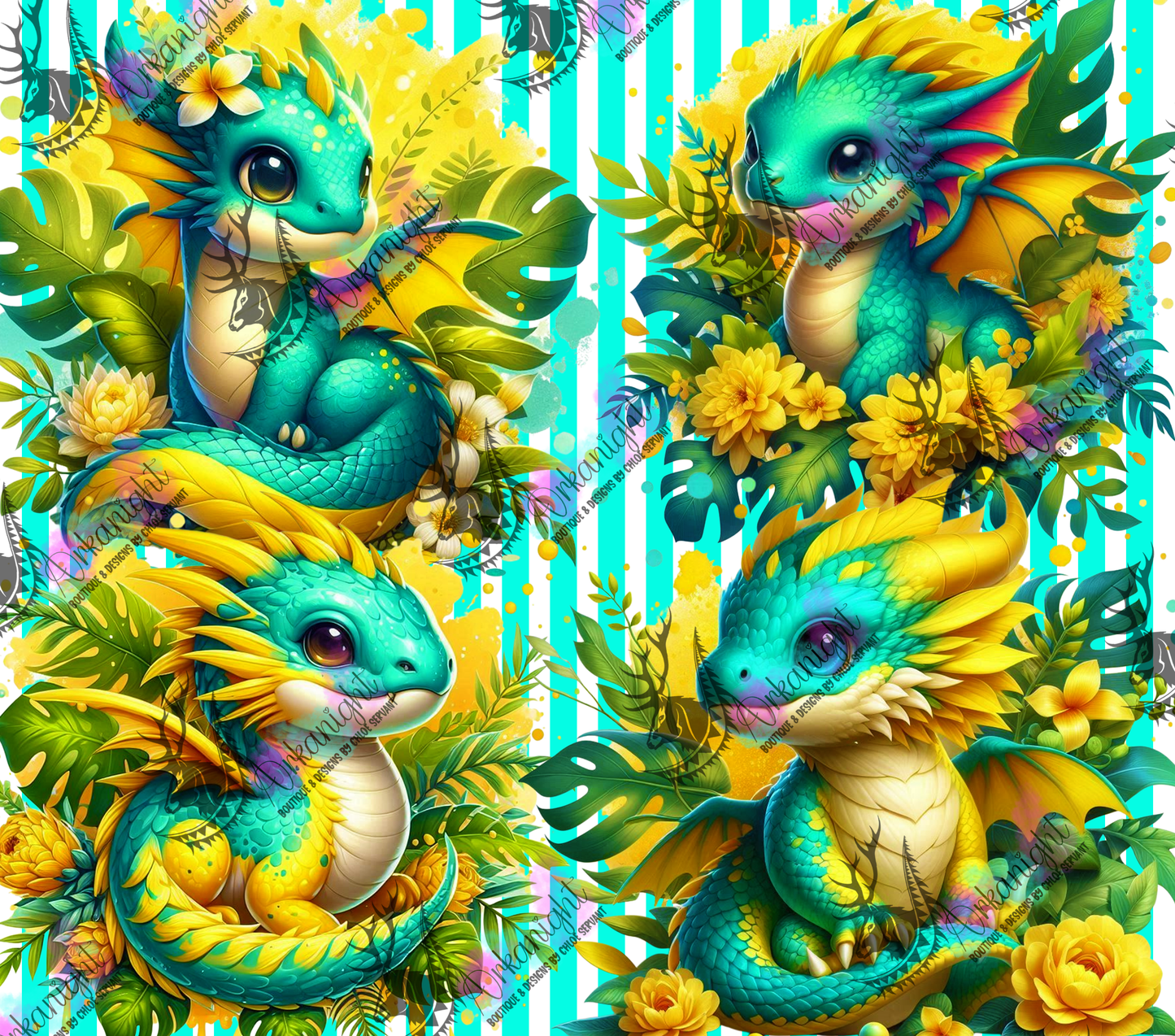 Numérique - Collection Monstera & Bébé Dragon 2025 - Turquoise & Jaune