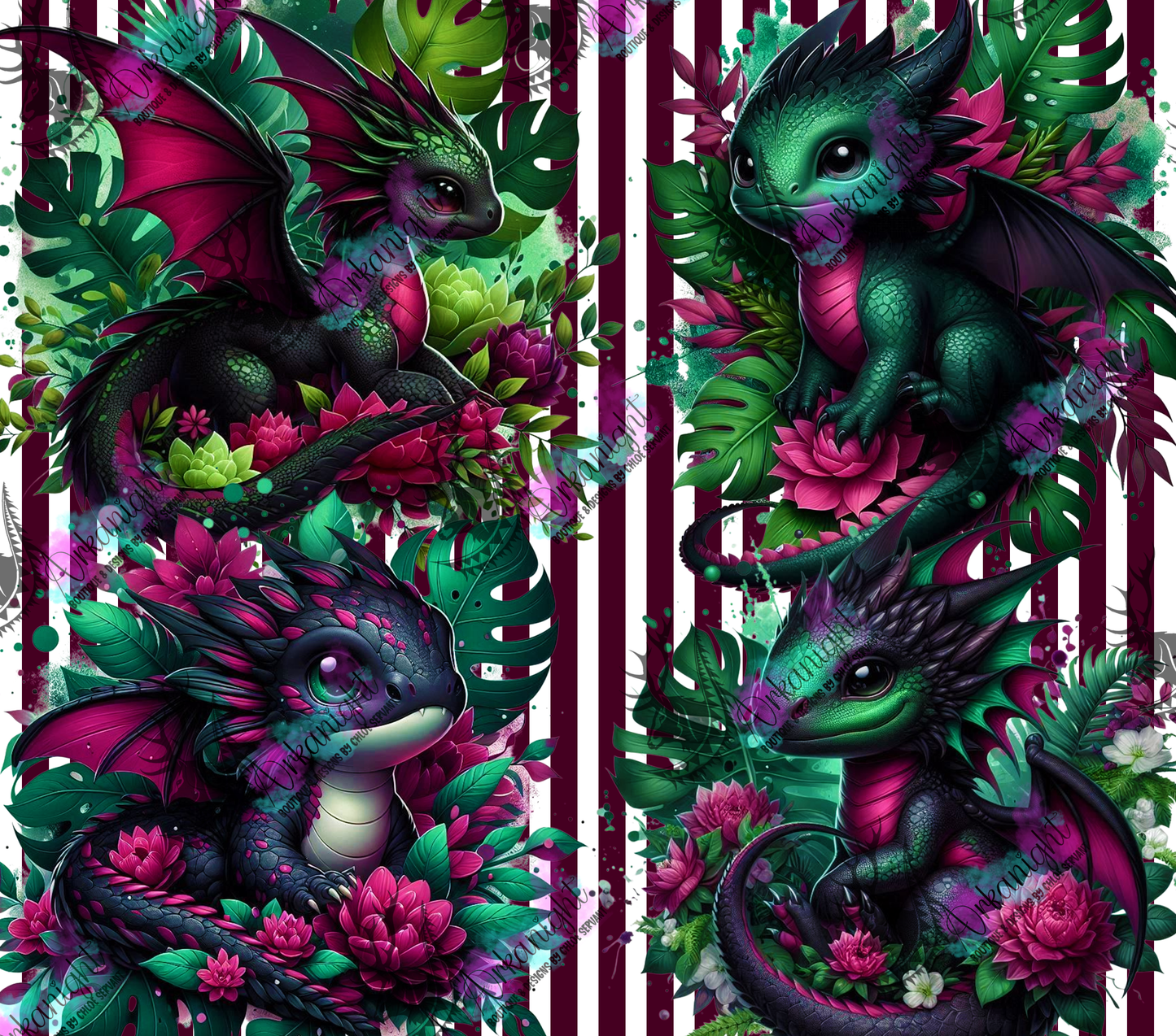 Numérique - Collection Monstera & Bébé Dragon 2025 - Bourgogne & Vert Forêt