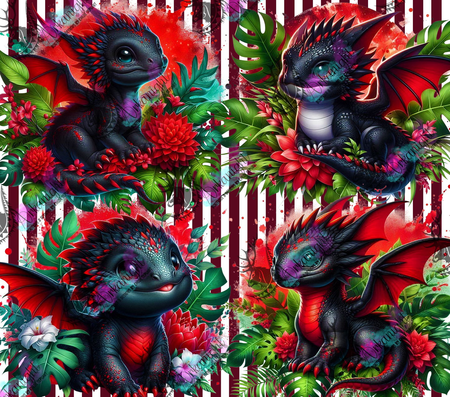 Numérique - Collection Monstera & Bébé Dragon 2025 - Noir & Rouge Fluo