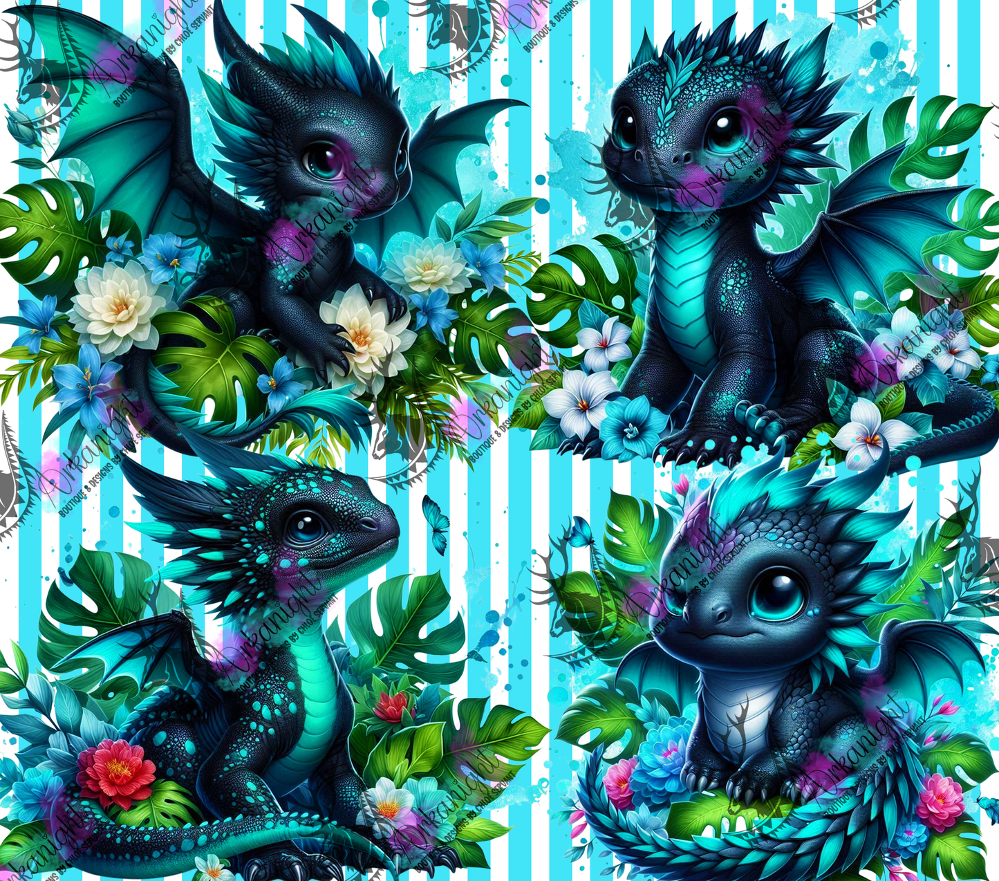 Numérique - Collection Monstera & Bébé Dragon 2025 - Noir & Turquoise