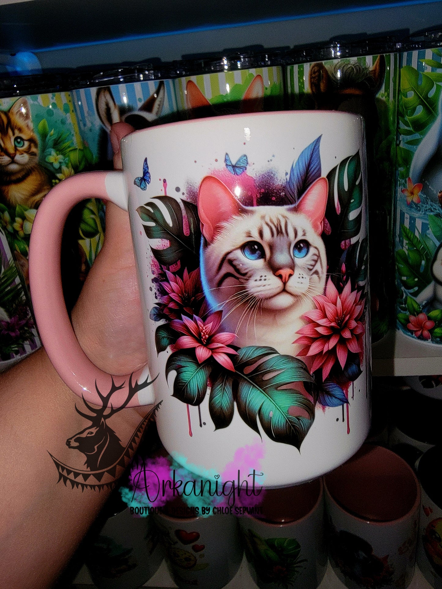 Tasse en céramique sur commande - Monstera & Chat - Snow Bengal
