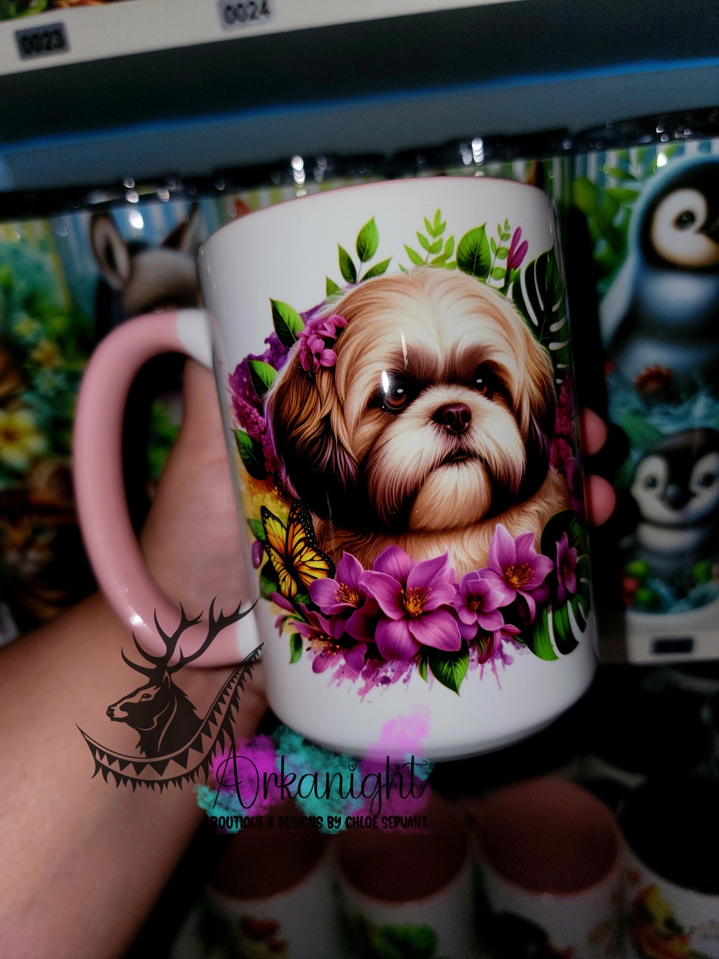Tasse en céramique sur commande - Monstera & Chien - Shih Tzu