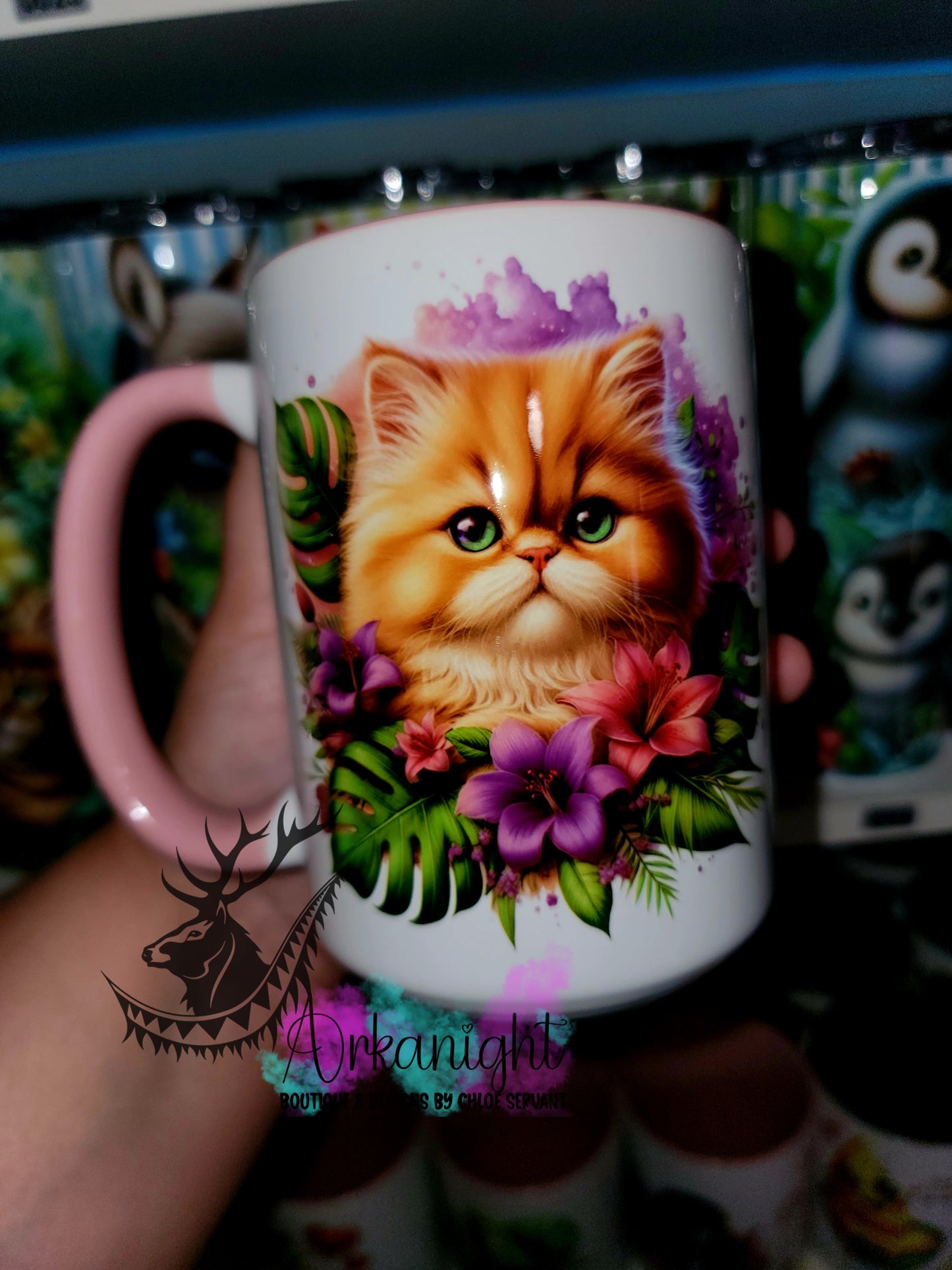 Tasse en céramique sur commande - Monstera & Chat - Persan Roux