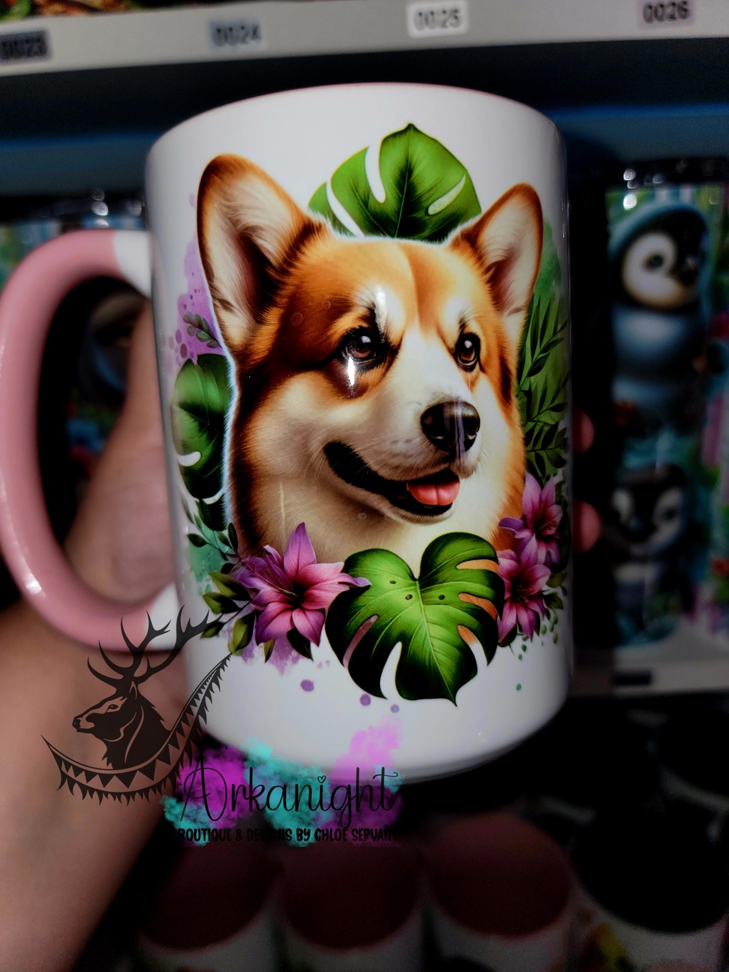 Tasse en céramique sur commande - Monstera & Chien - Corgi