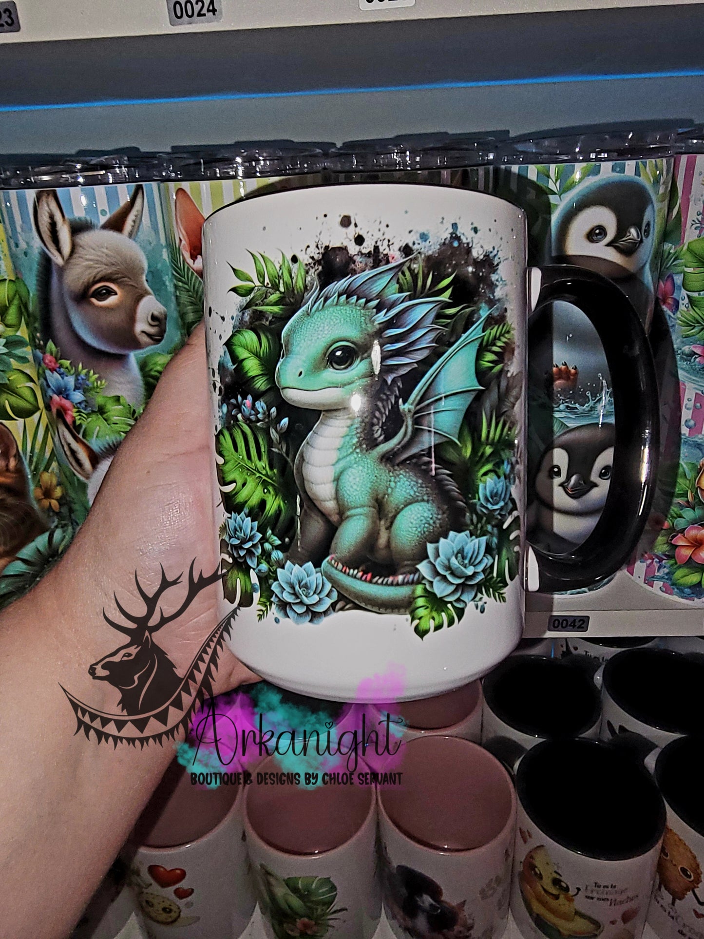 Tasse en céramique sur commande - Monstera & Dragon - Turquoise
